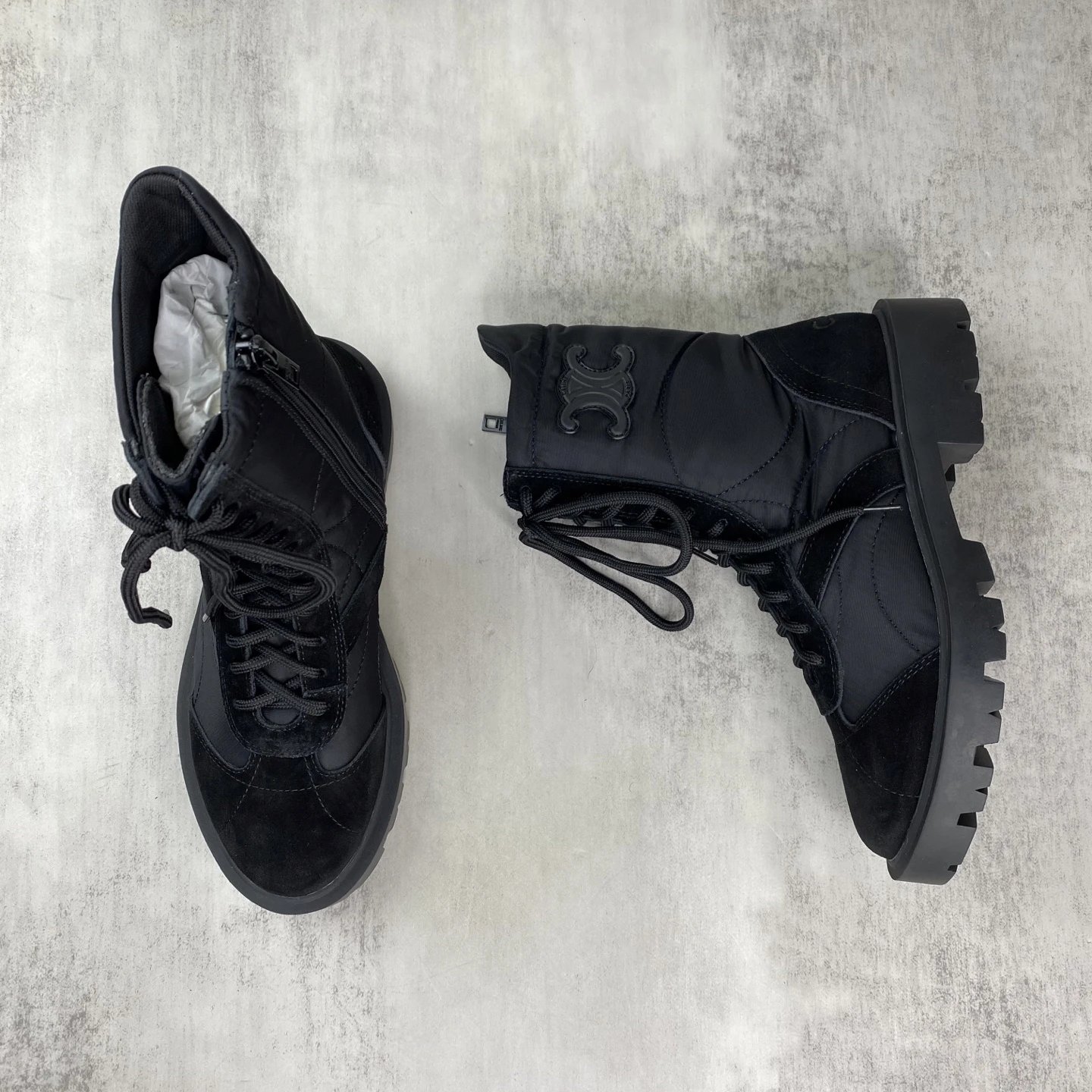 Vintage Combat Boots Calfskin Rubber Sole Jet Black - Gallery Image 3 - Detailed View