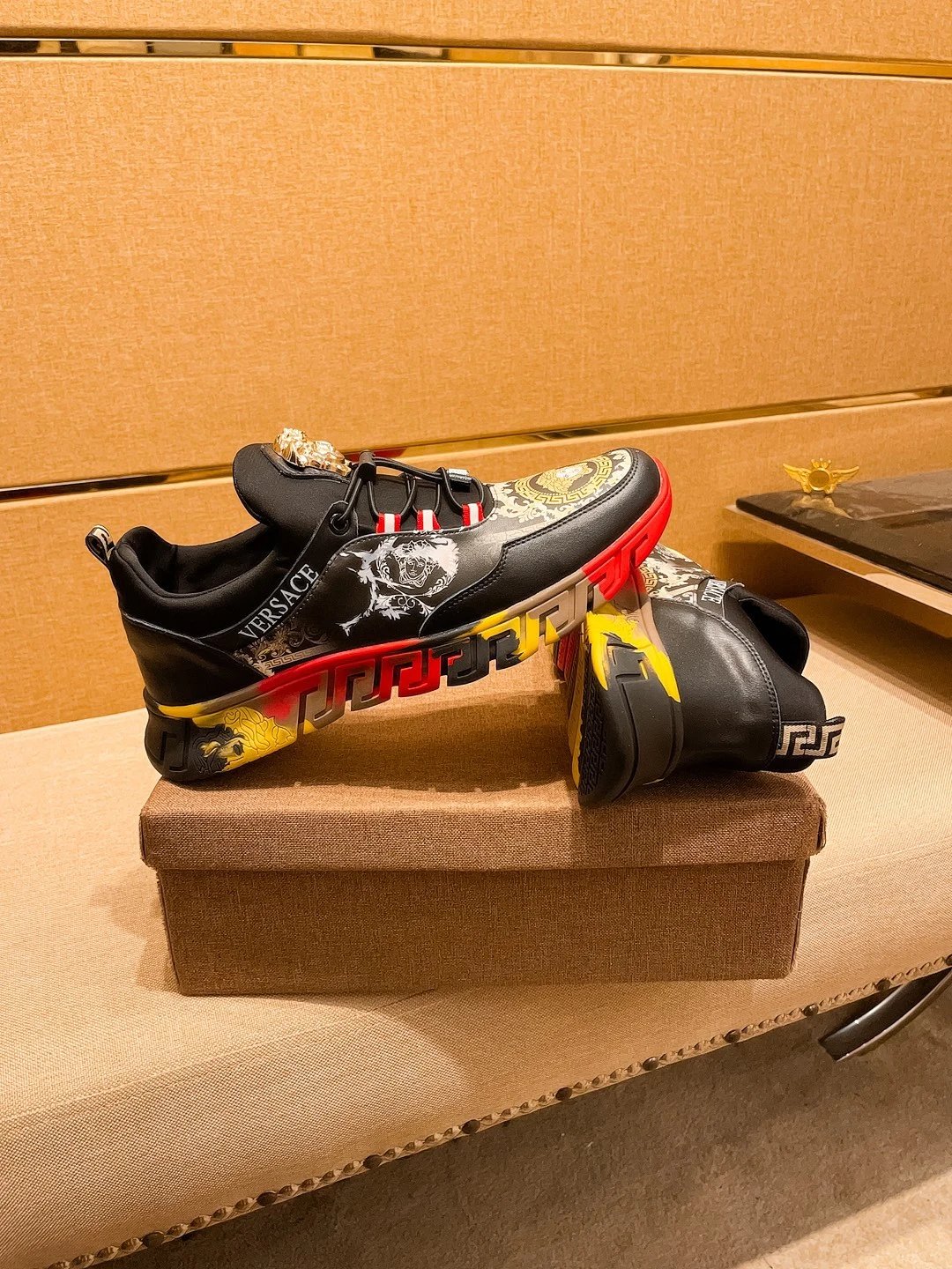 Baroque Leather Sneakers Flame Red - Gallery Image 2 - Detailed View