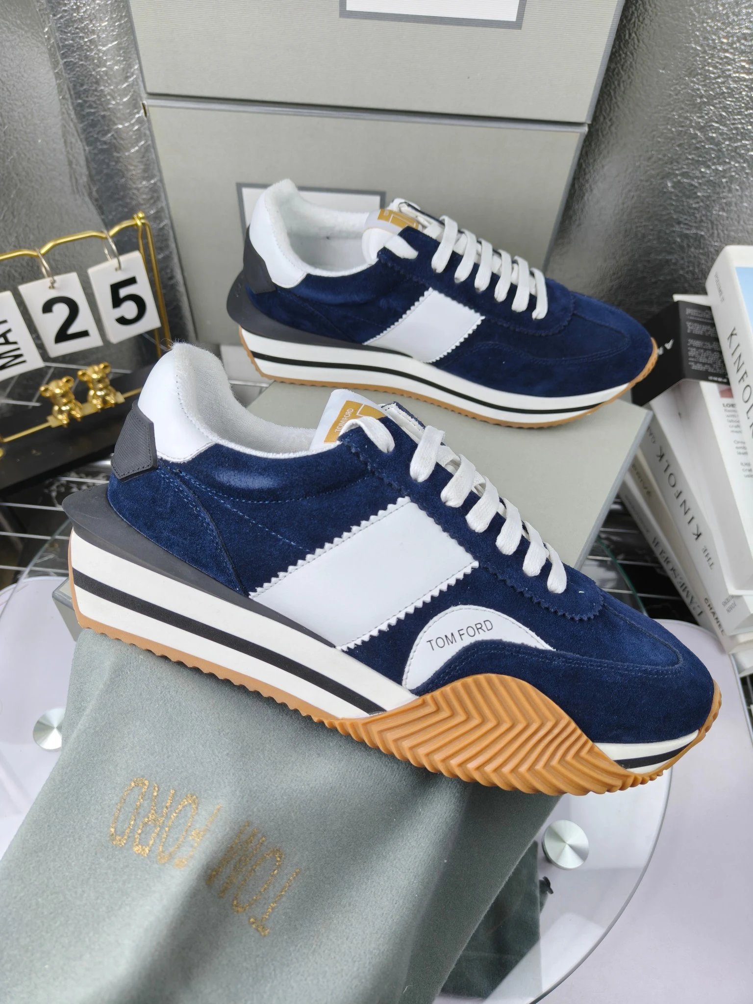 Retro Suede Leather Sneakers Navy - Gallery Image 3 - Detailed View