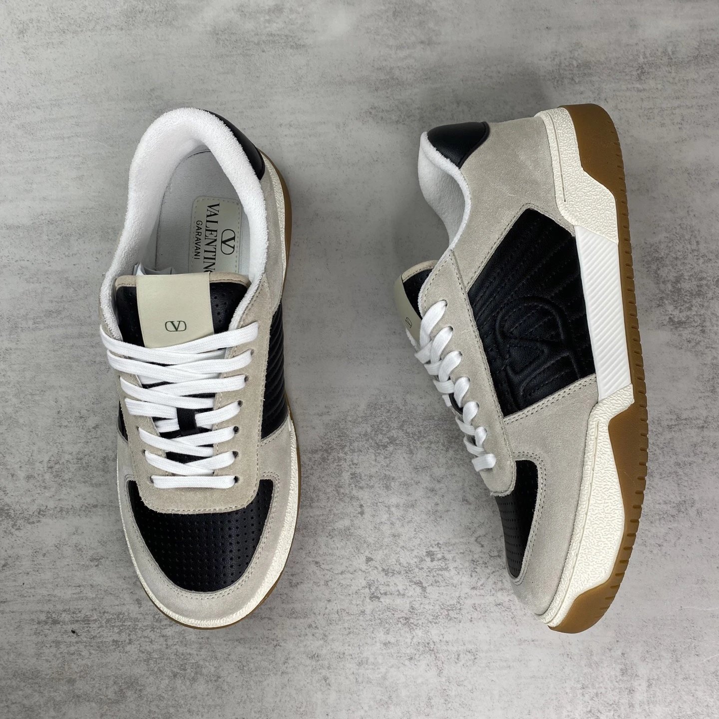 Joie de Jouer Suede Leather Sneakers Ivory Black - Gallery Image 3 - Detailed View