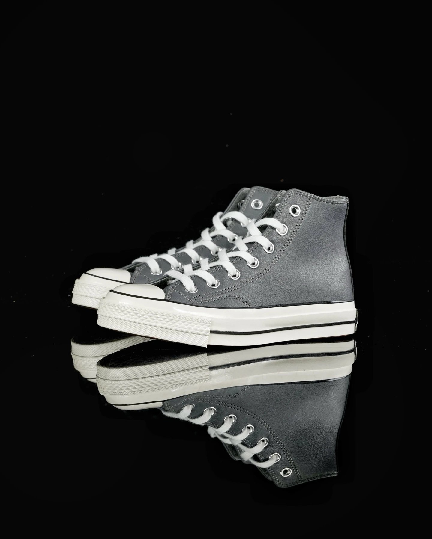 Vintage Leather High Top Sneakers Retro Gray - Gallery Image 1 - Detailed View