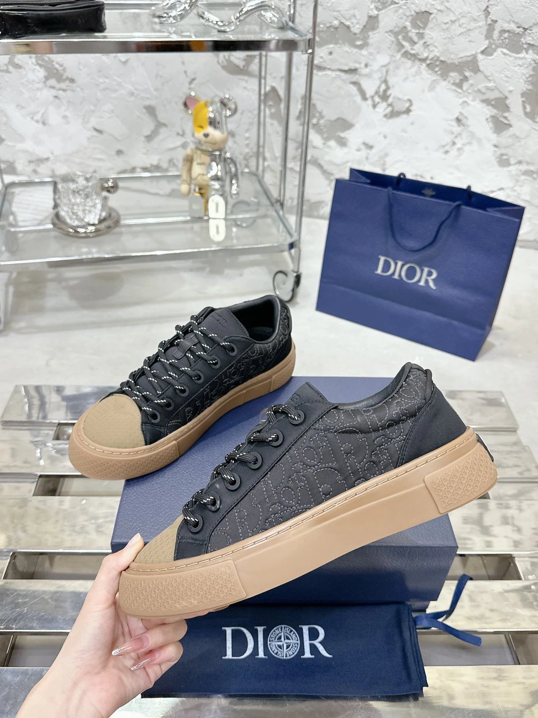 Casual Cotton Sneakers in Midnight Black - Gallery Image 3 - Detailed View