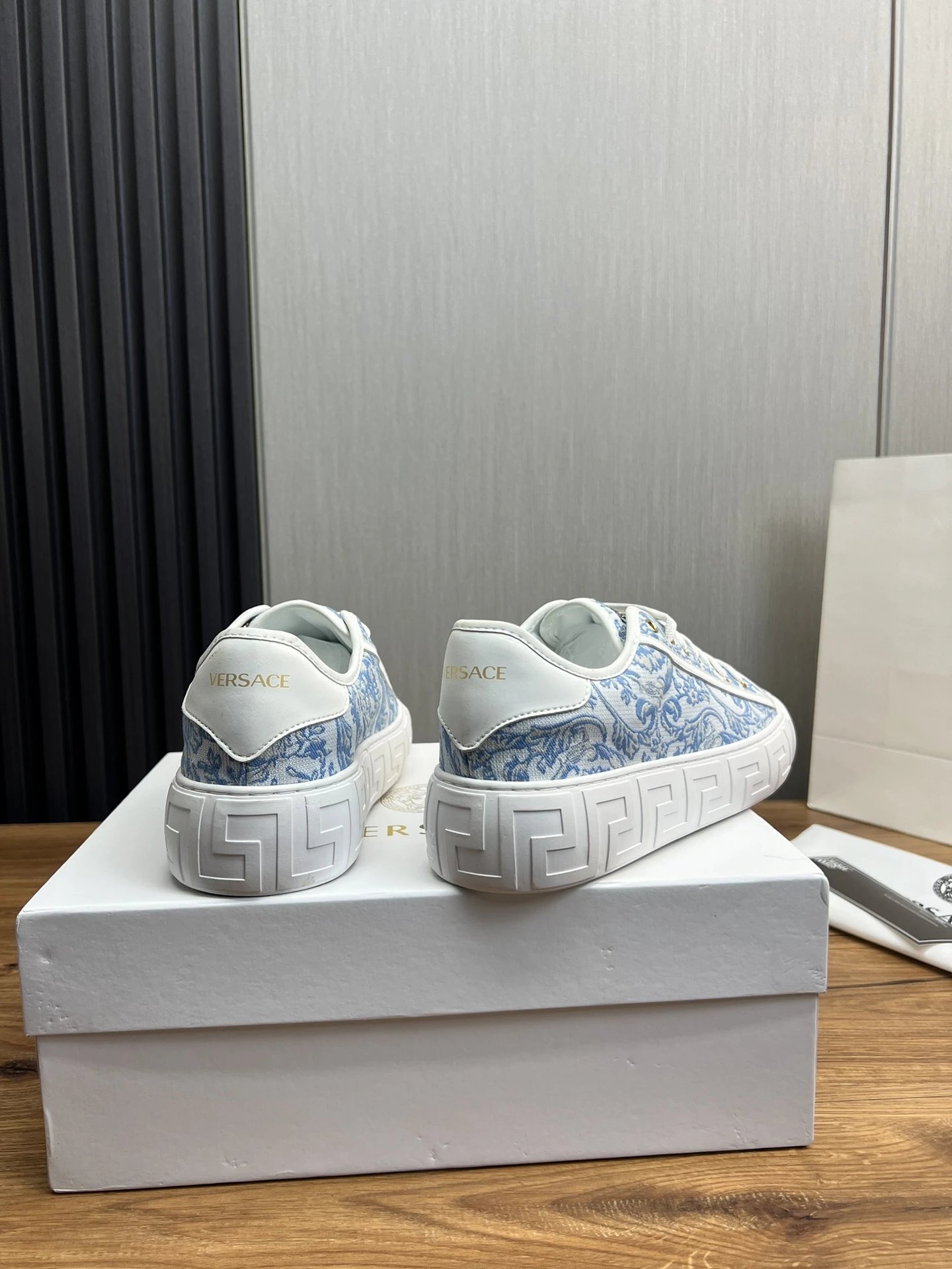 Baroque Leather Sneakers Sky Blue - Gallery Image 6 - Detailed View