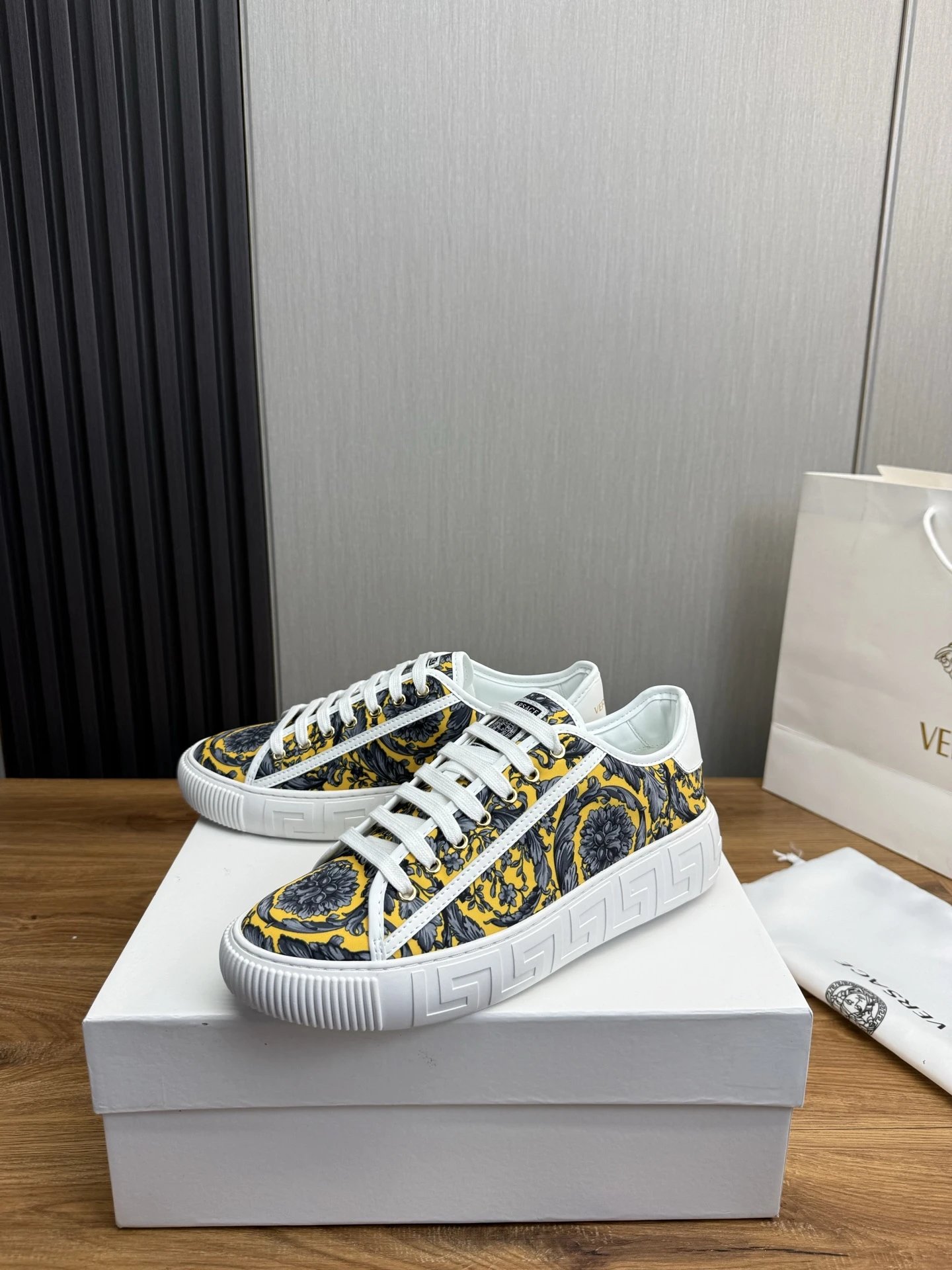 Baroque Leather Sneakers Amber Gold - Gallery Image 3 - Detailed View