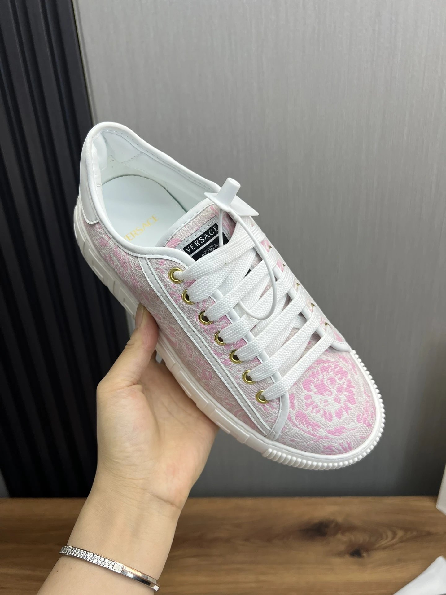 Luxury Leather Couple Sneakers Blush Pink - Gallery Image 8 - Detailed View