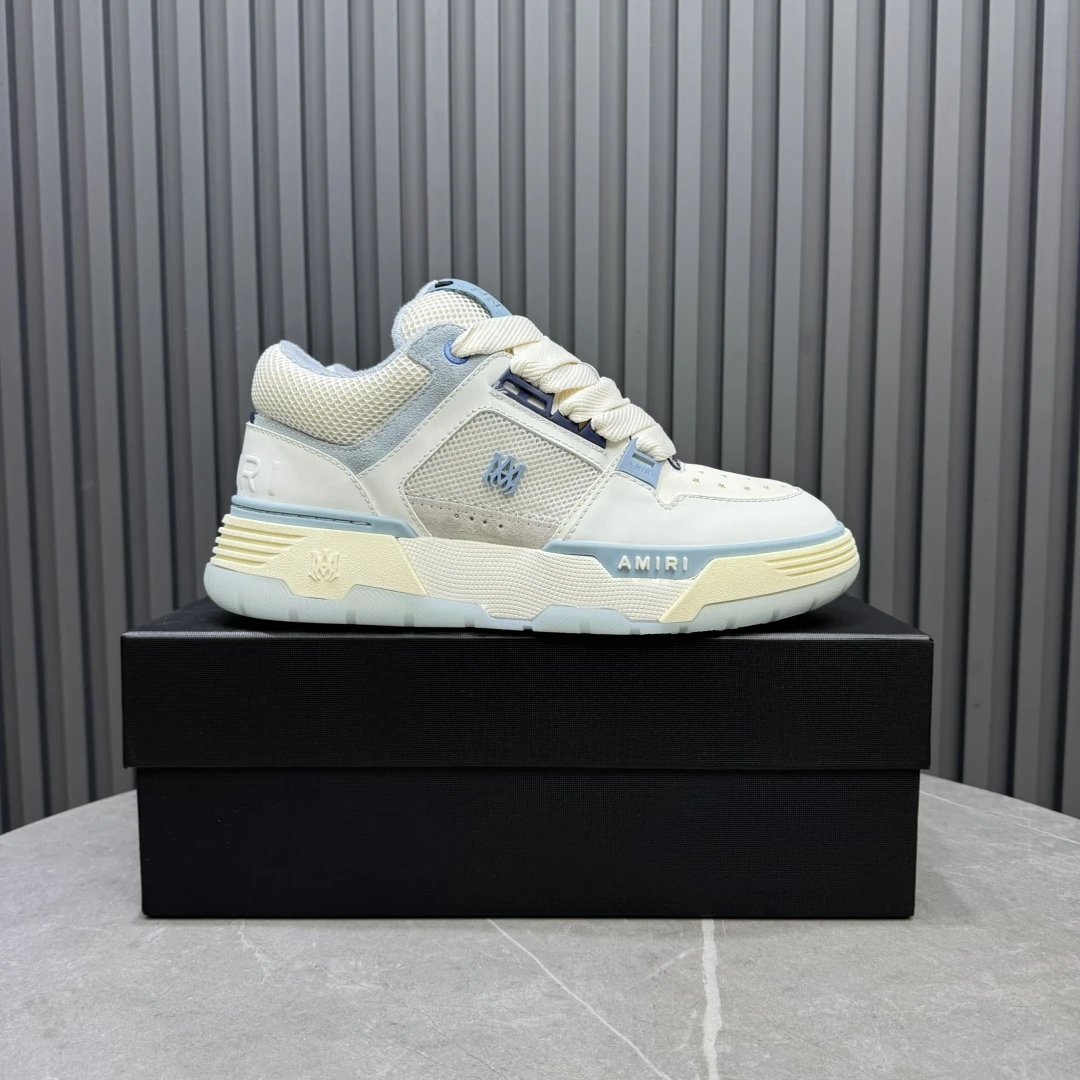 Unisex Low Top Leather Mesh Skate Shoes Ivory Blue - Gallery Image 1 - Detailed View