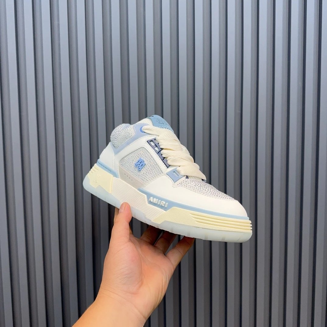 Unisex Leather Mesh Low Top Sneakers Frost Blue - Gallery Image 3 - Detailed View