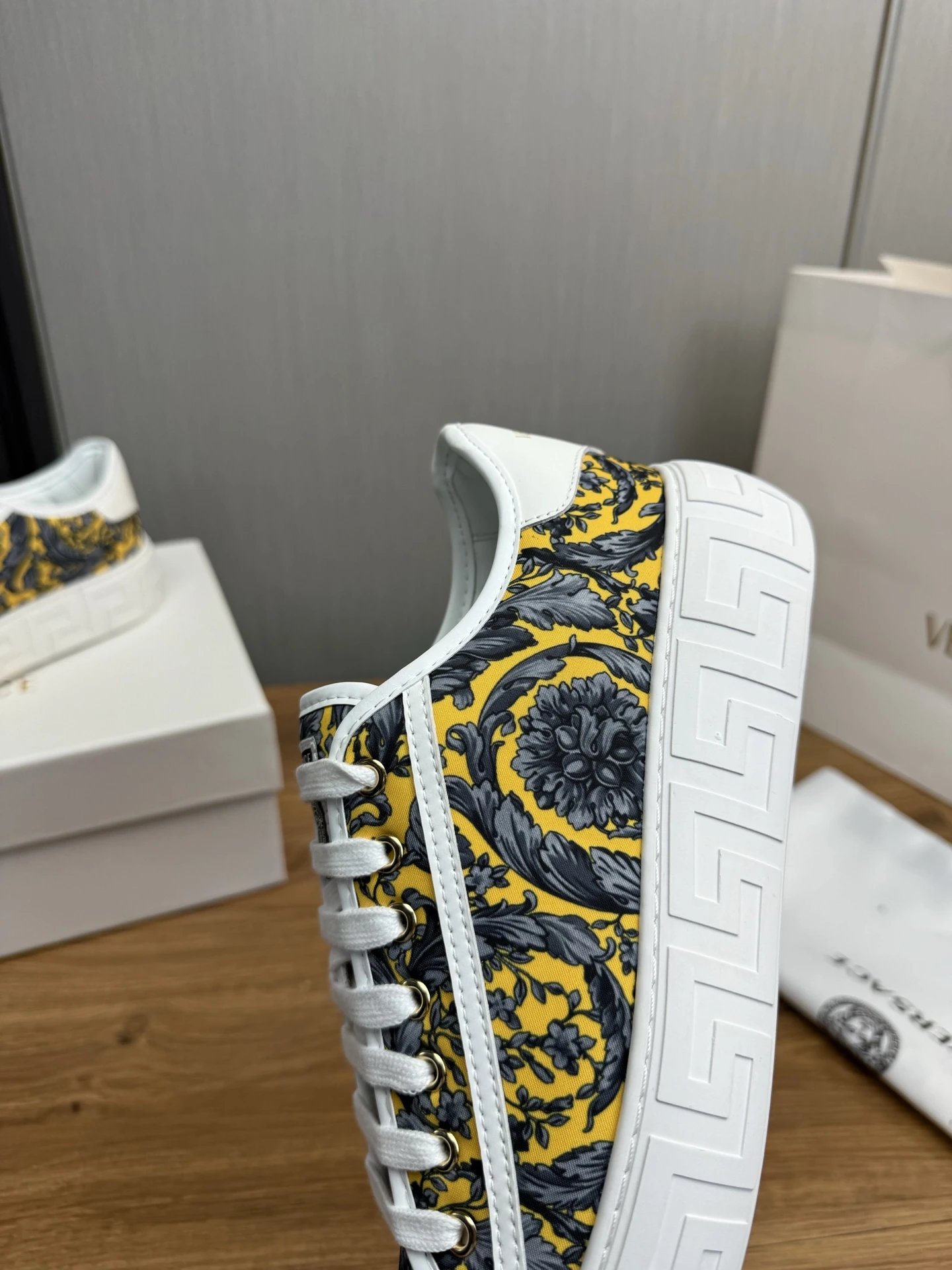 Baroque Leather Sneakers Amber Gold - Gallery Image 9 - Detailed View