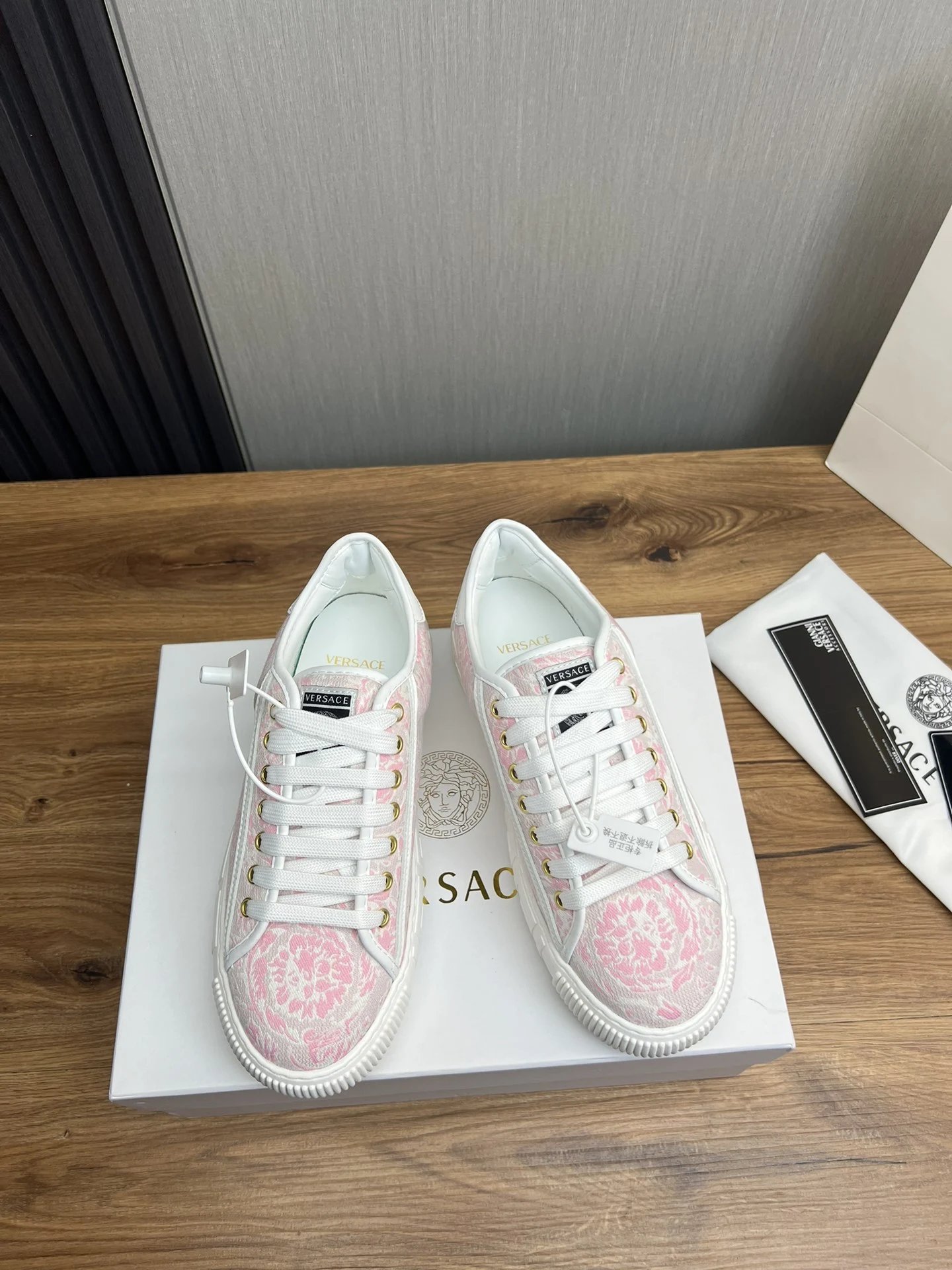 Luxury Leather Couple Sneakers Blush Pink - Gallery Image 2 - Detailed View