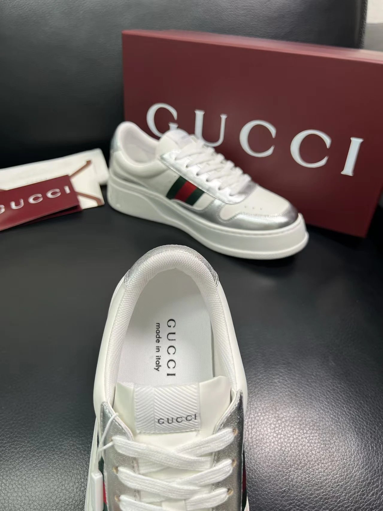 Gucci Men's Platform Sneakers Silver White - Gallery Image 7 - Detailed View