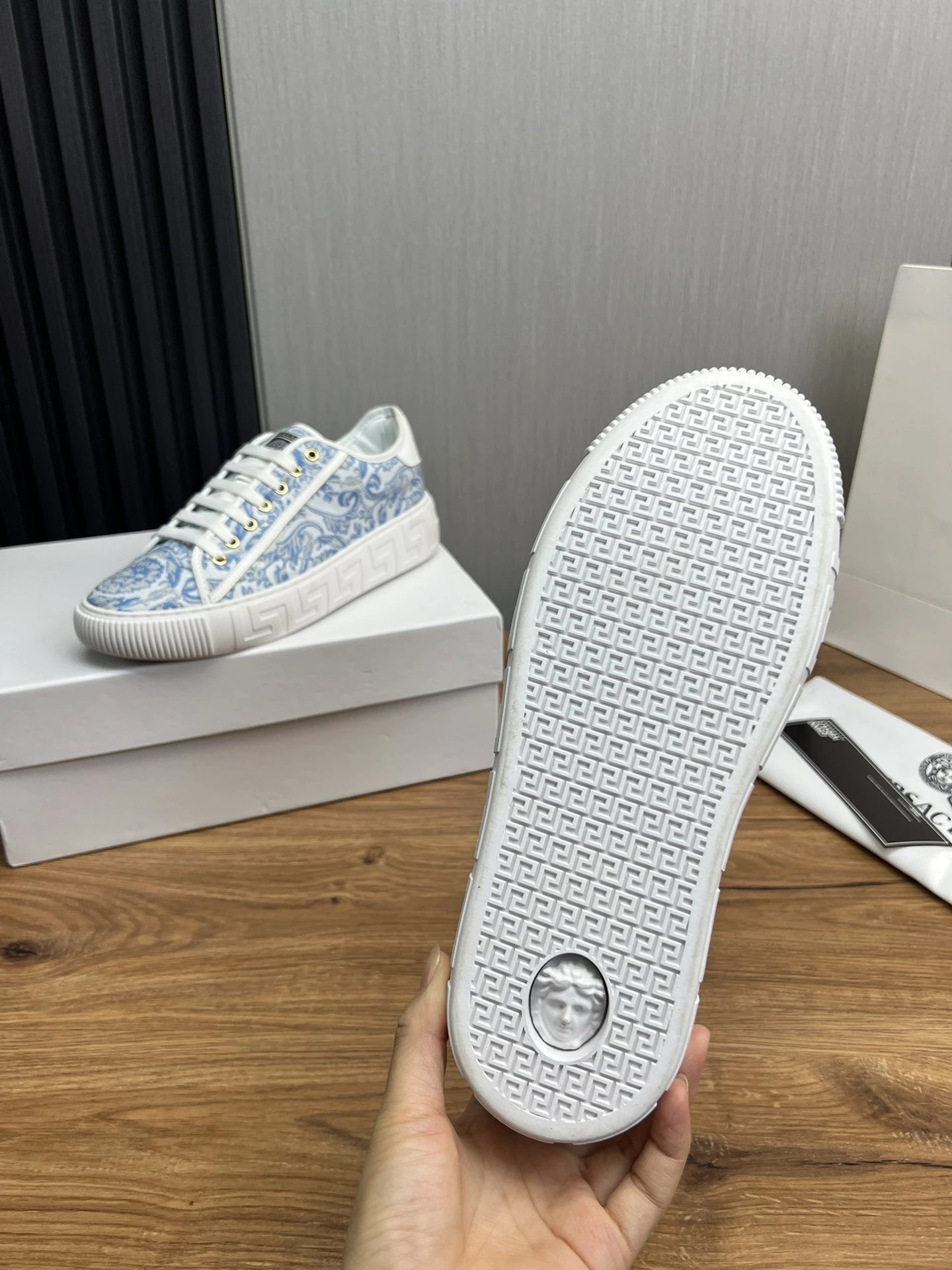 Baroque Leather Sneakers Sky Blue - Gallery Image 9 - Detailed View