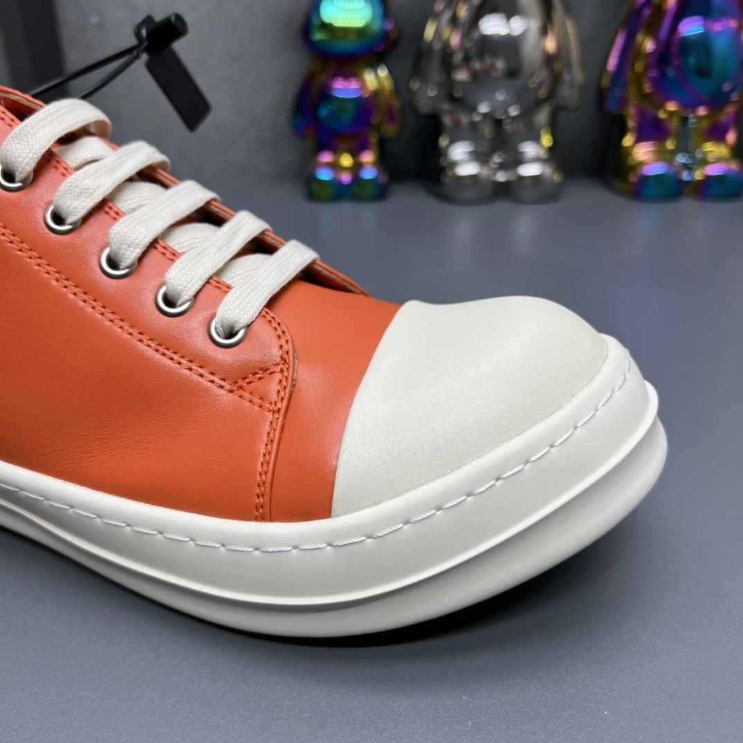 Rick Owens Leather Sneakers Orange - Gallery Image 4 - Detailed View