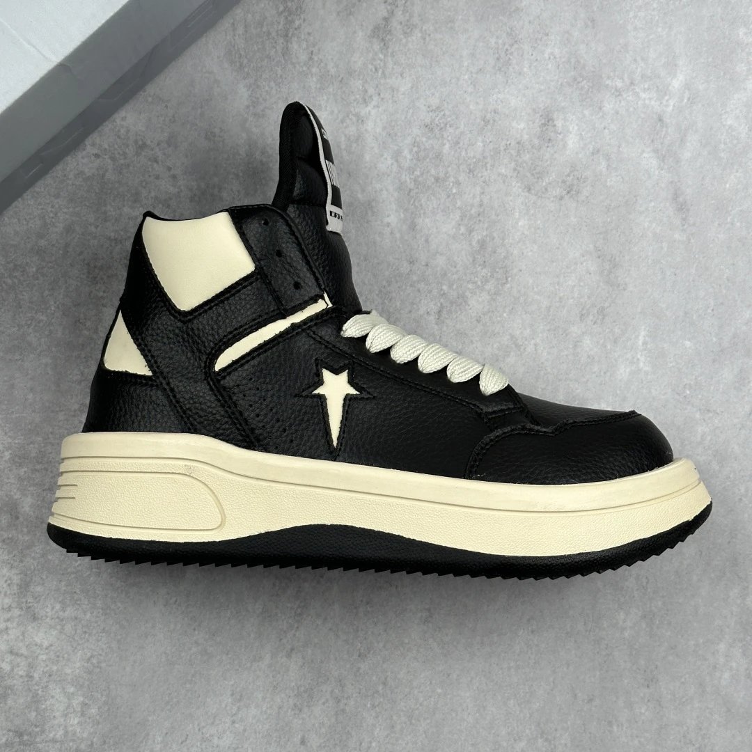 Retro High Top Leather Sneakers Ivory Black - Gallery Image 1 - Detailed View