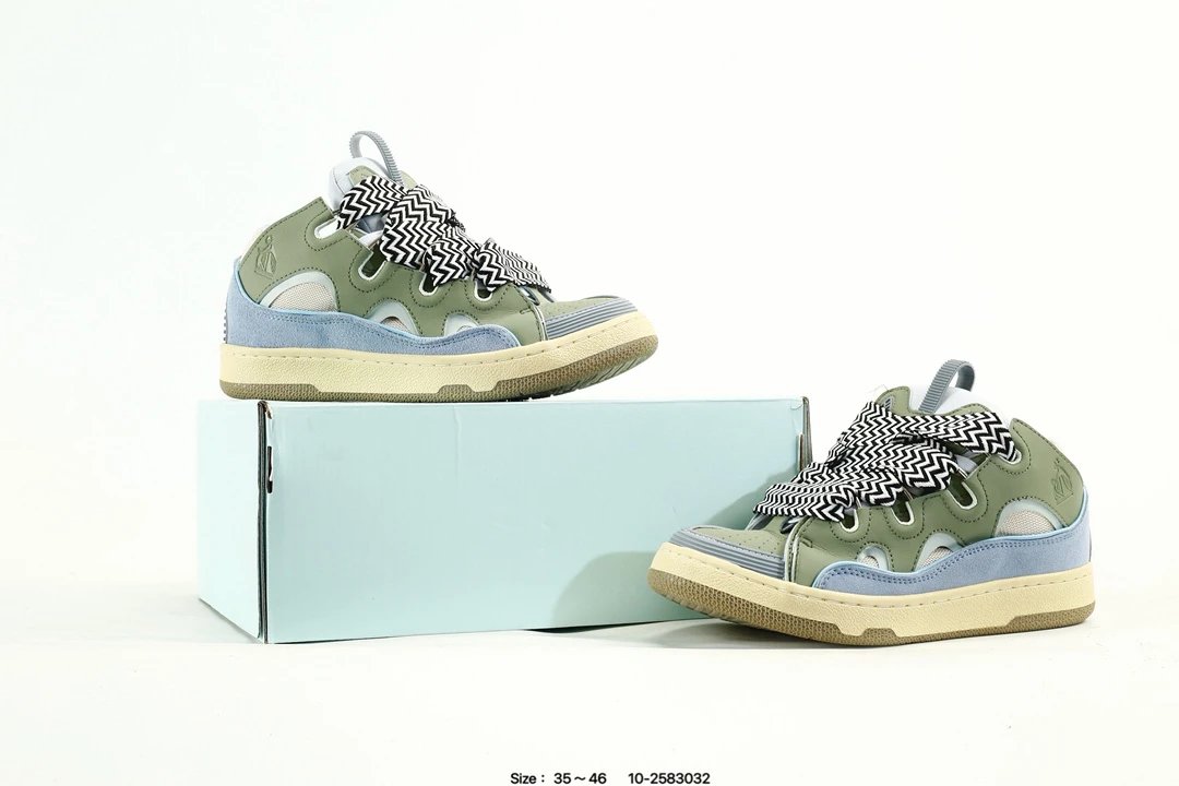 Lanvin Curb Leather Sneakers Green Blue - Gallery Image 9 - Detailed View