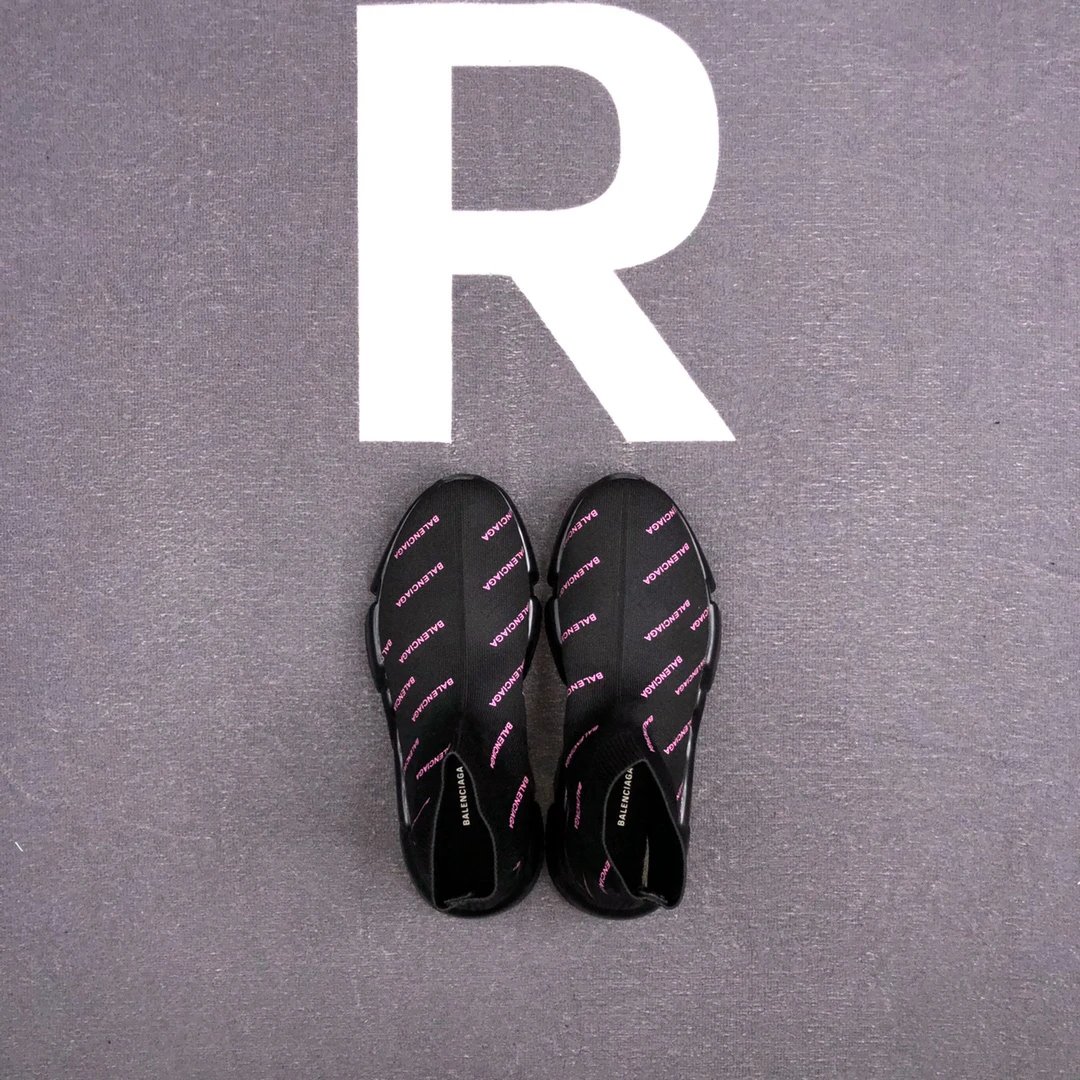 Sock Sneakers 3D Knit TPU Sole Unisex Jet Black with Fuchsia - Gallery Image 6 - Detailed View