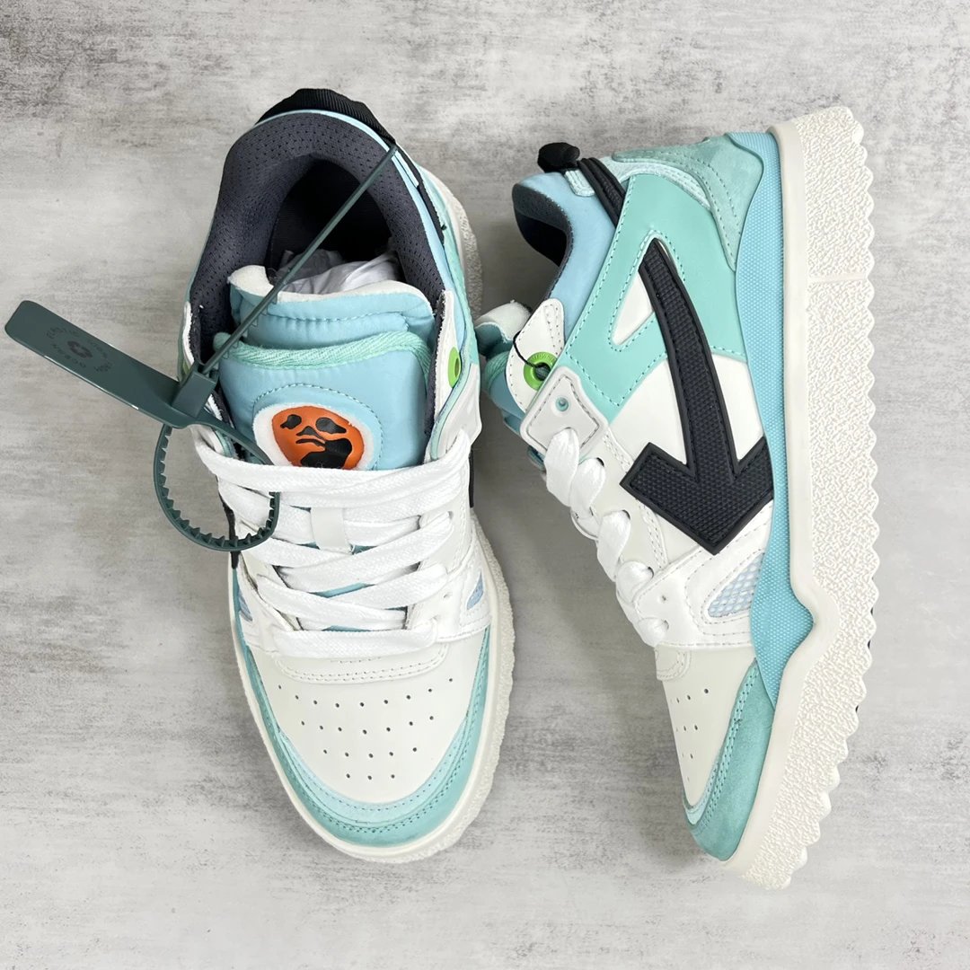 Retro Arrow Leather Mesh Sneakers Seafoam Green - Gallery Image 3 - Detailed View