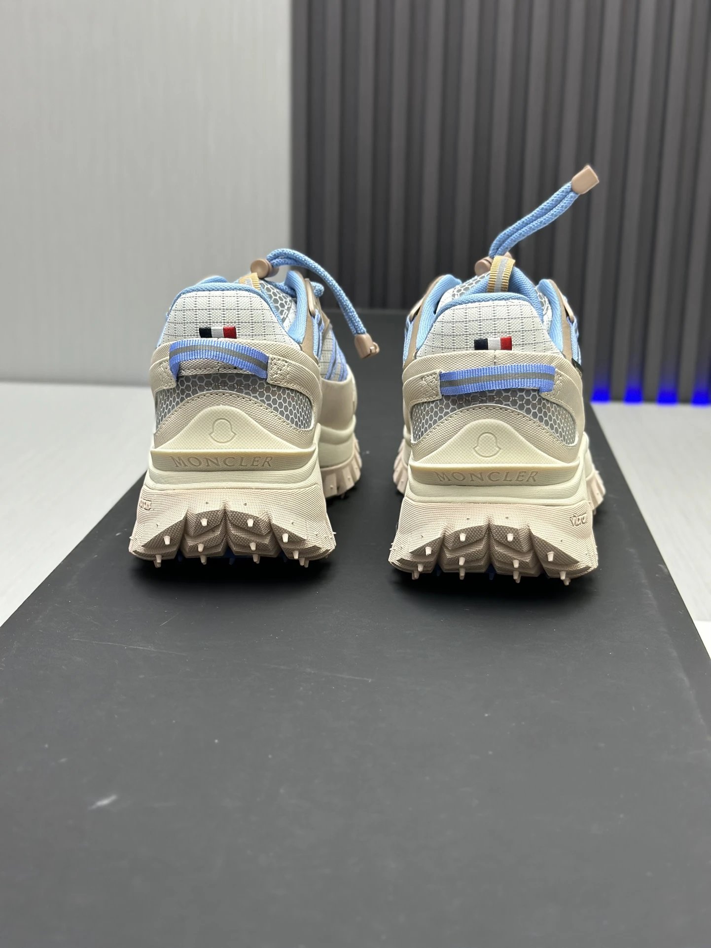 Moncler Trailgrip GTX Beige Sneakers Blue Stripes - Gallery Image 7 - Detailed View