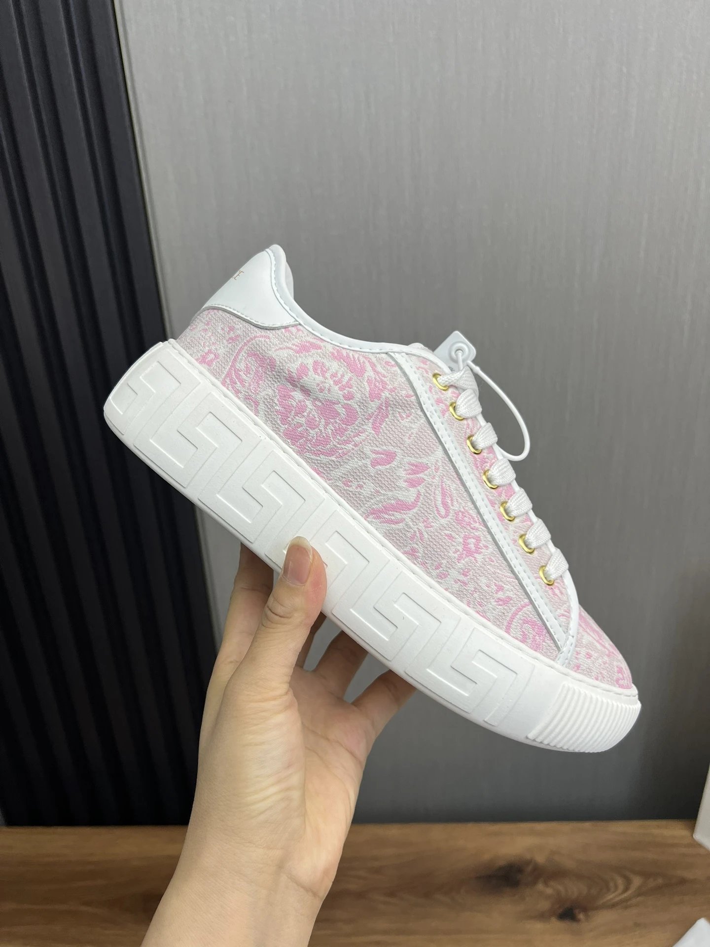 Luxury Leather Couple Sneakers Blush Pink - Gallery Image 7 - Detailed View