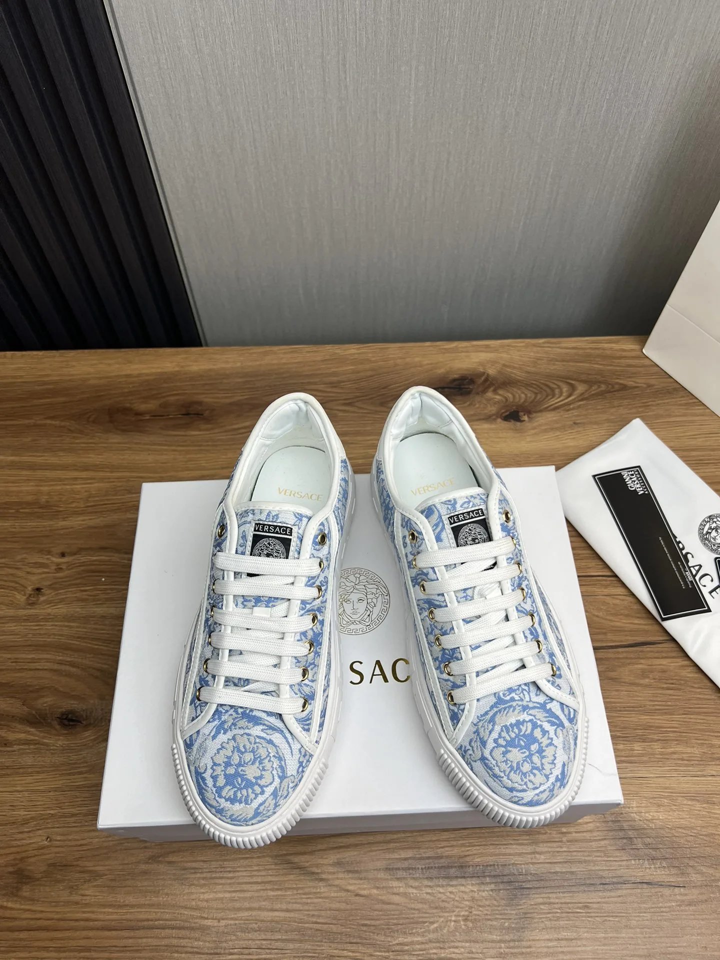 Baroque Leather Sneakers Sky Blue - Gallery Image 2 - Detailed View
