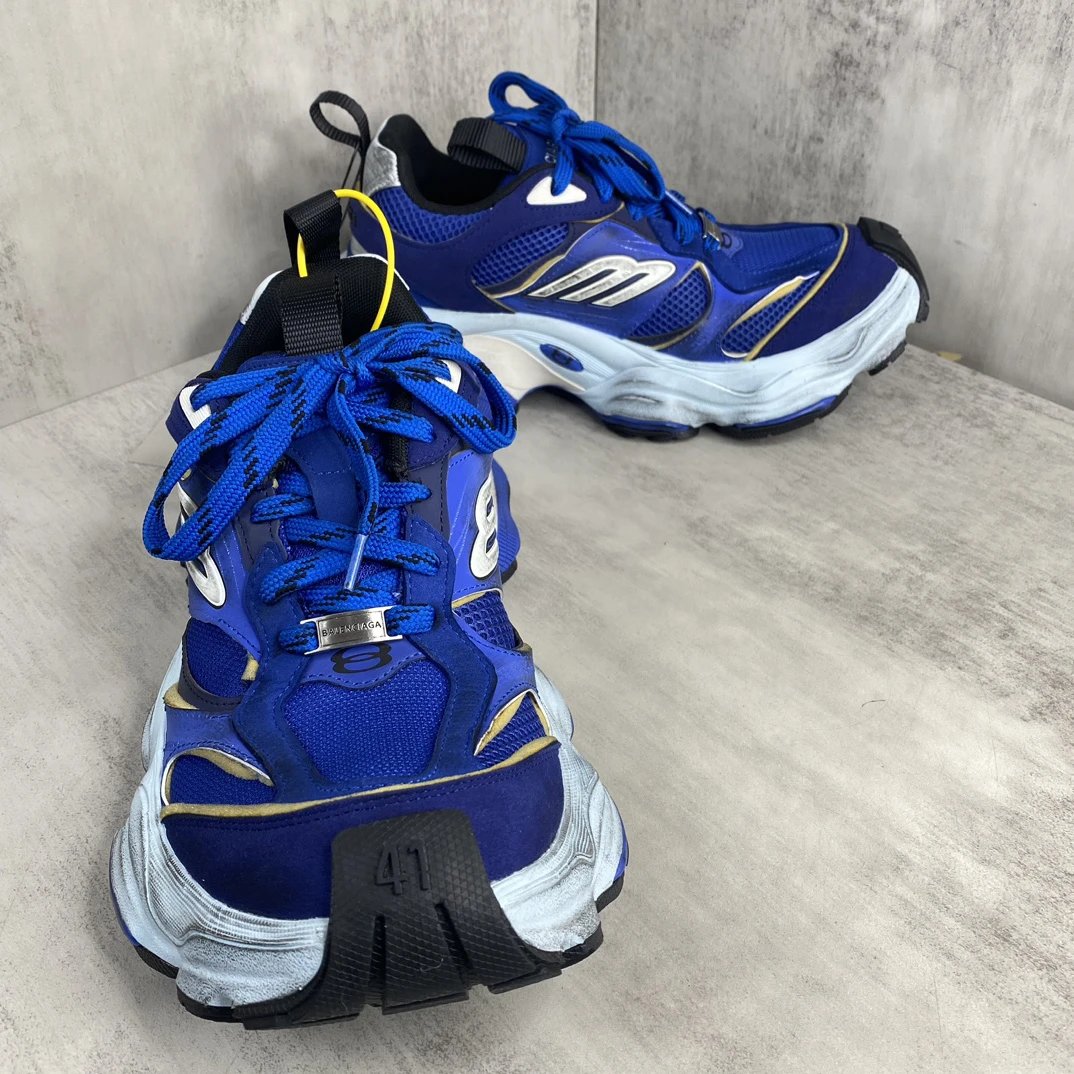 Chunky Cargo Sneakers Mesh Leather Vintage Style Cobalt Blue - Gallery Image 2 - Detailed View