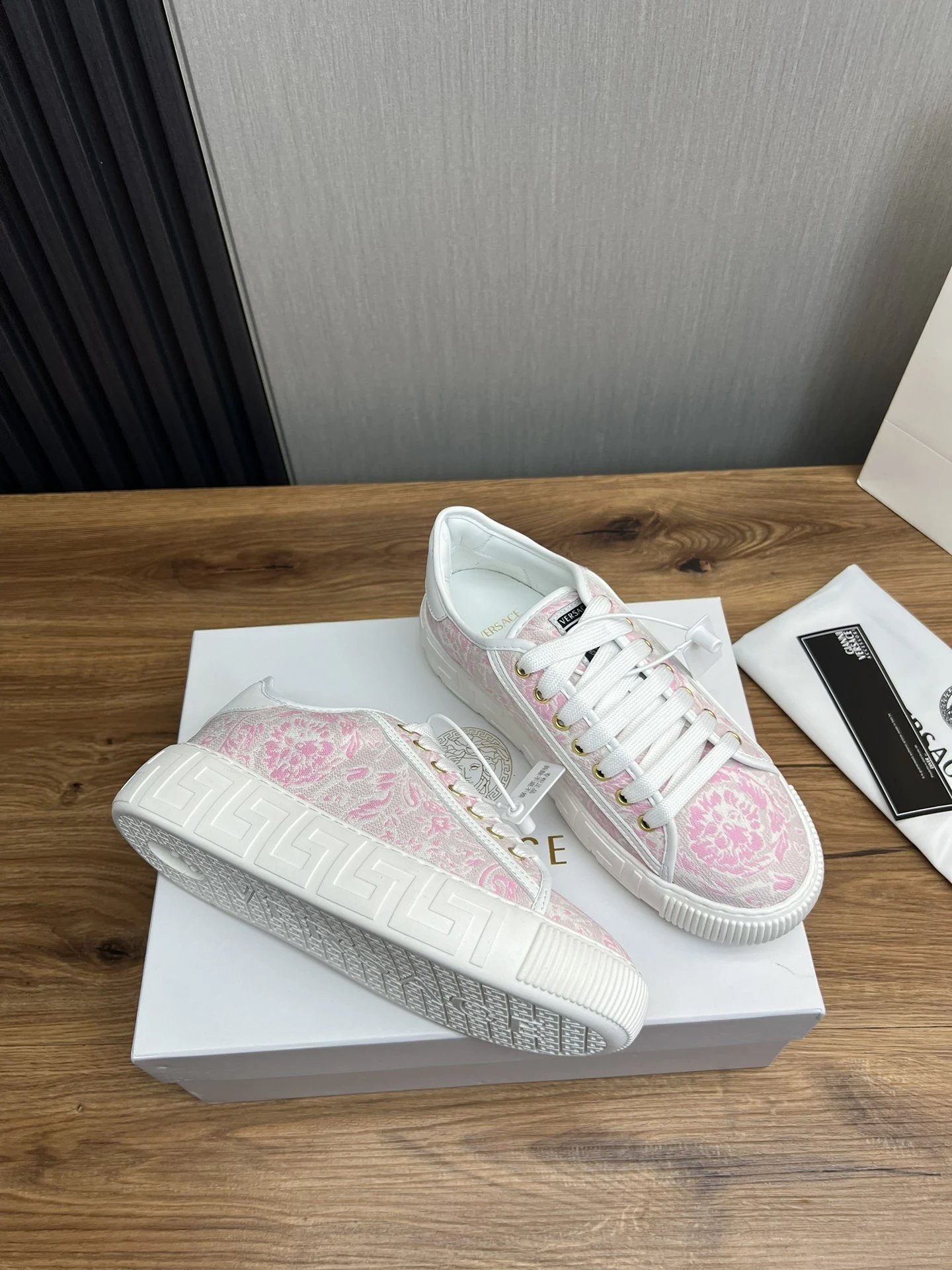 Luxury Leather Couple Sneakers Blush Pink - Gallery Image 6 - Detailed View