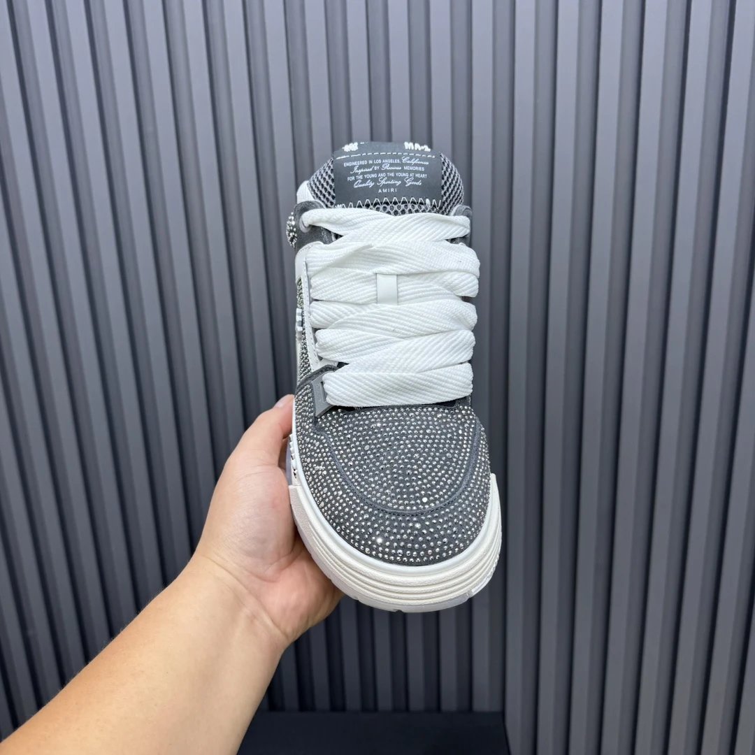 Luxury Low Top Skate Sneakers Leather Mesh Charcoal Grey - Gallery Image 4 - Detailed View