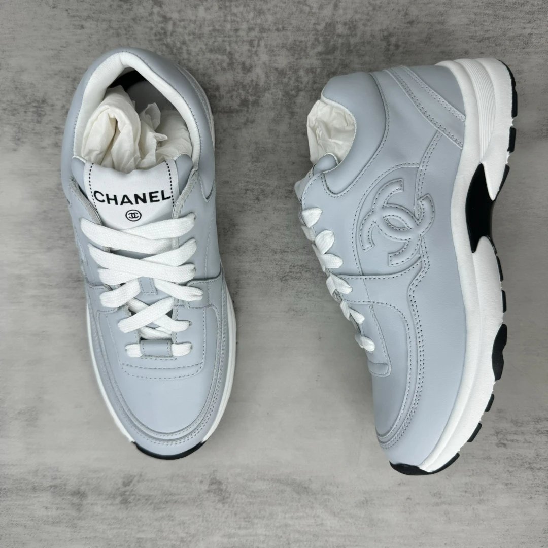 Luxury Leather Low Top Sneakers Women Panda Grey - Gallery Image 3 - Detailed View