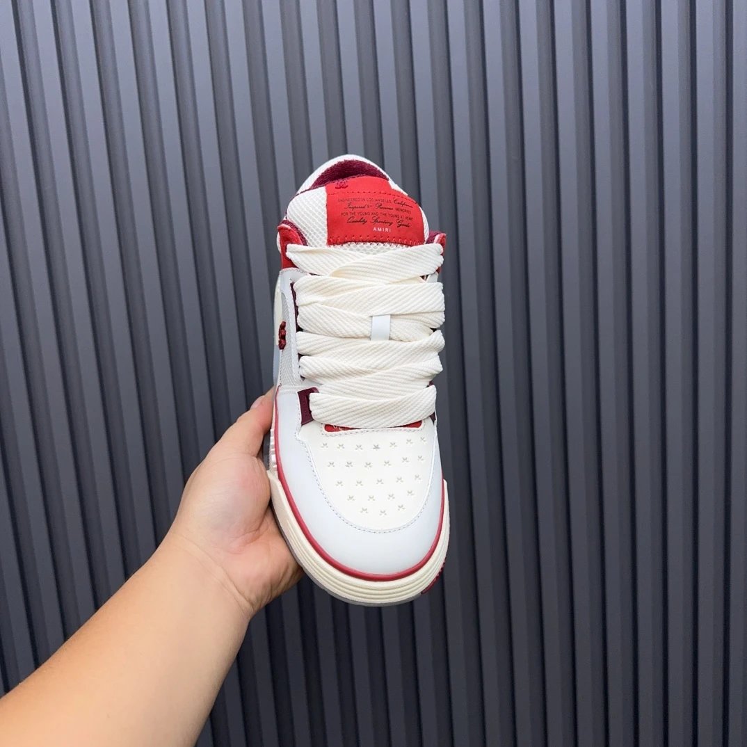 Low Top Leather Skate Sneakers Vintage Ivory Red - Gallery Image 4 - Detailed View