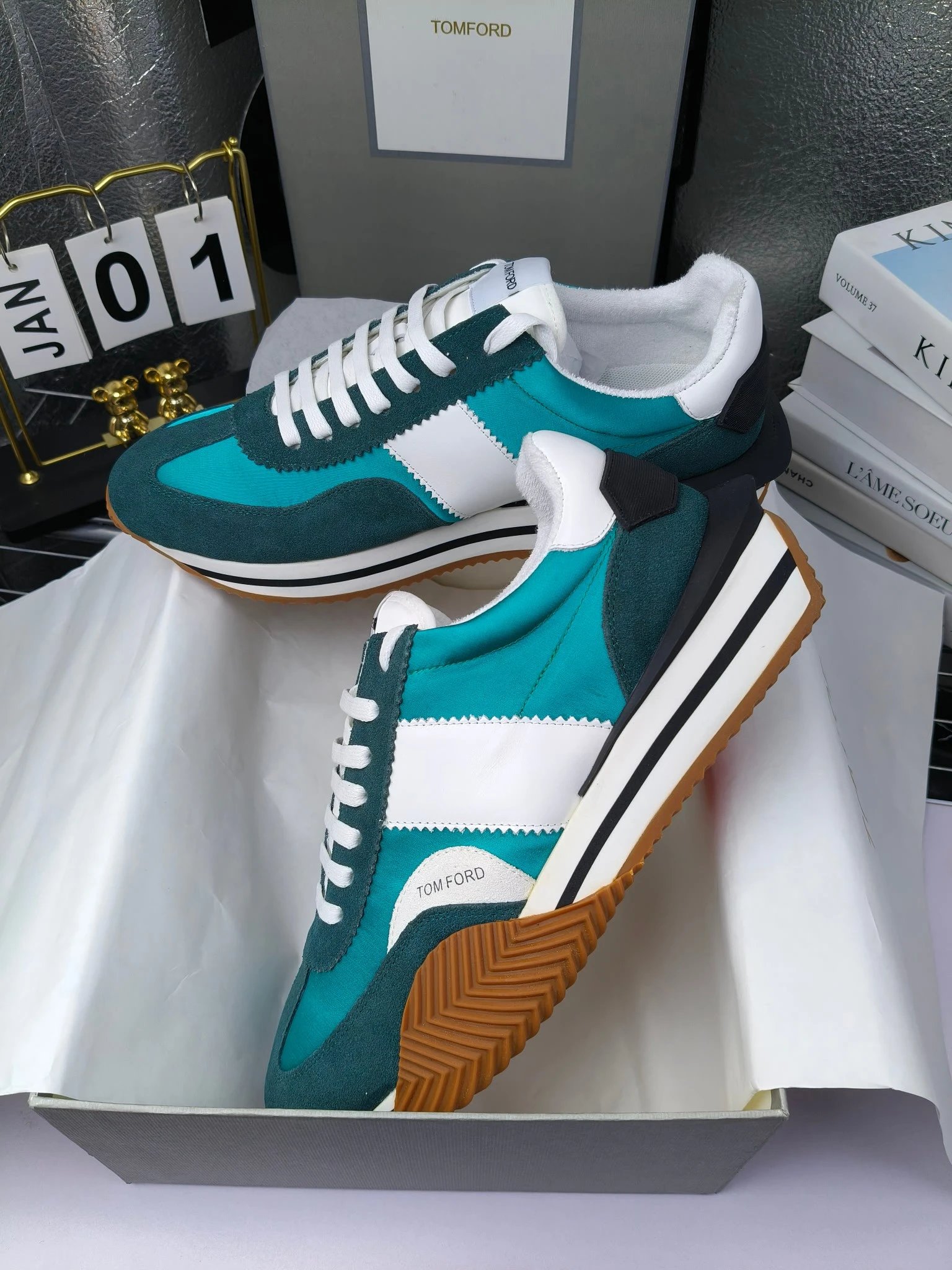 Retro Suede Leather Sneakers Teal - Gallery Image 5 - Detailed View