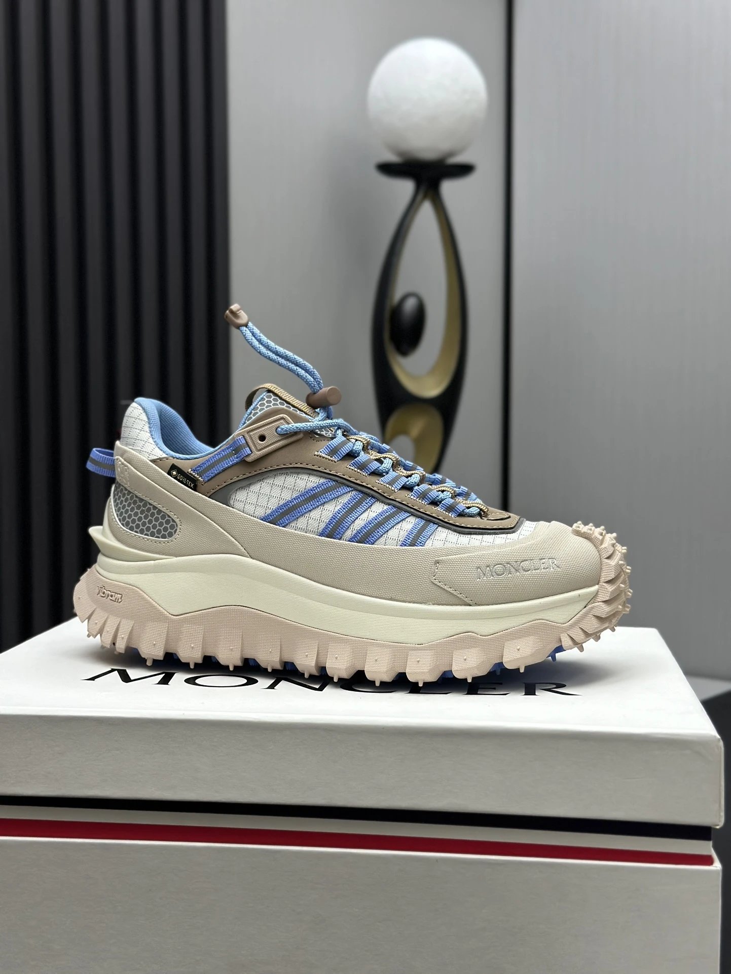 Moncler Trailgrip GTX Beige Sneakers Blue Stripes - High Quality Product Image - Cnfans