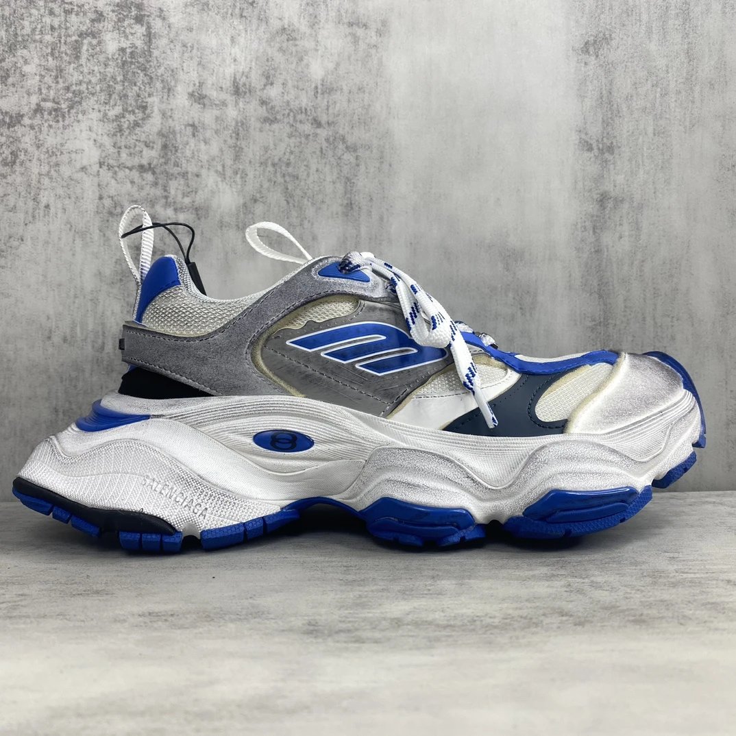 Chunky Mesh Running Sneakers with Distressed Finish in Cobalt - Gallery Image 6 - Detailed View