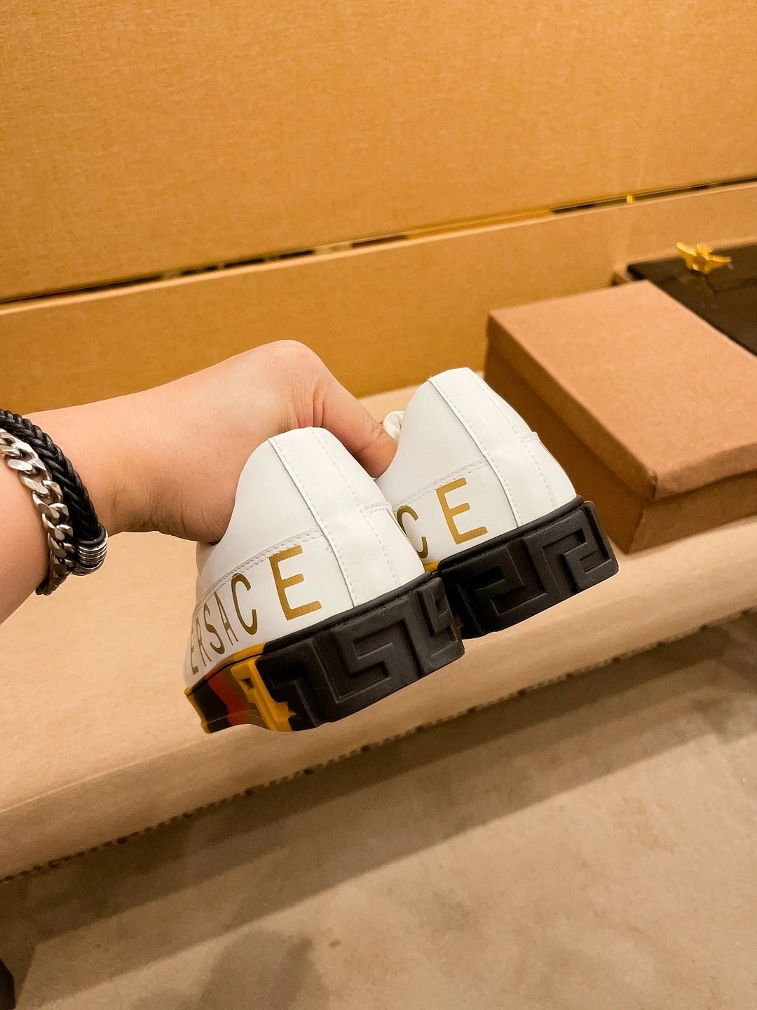 Luxury Leather Sneakers Multi-Tone Red Gold - Gallery Image 9 - Detailed View