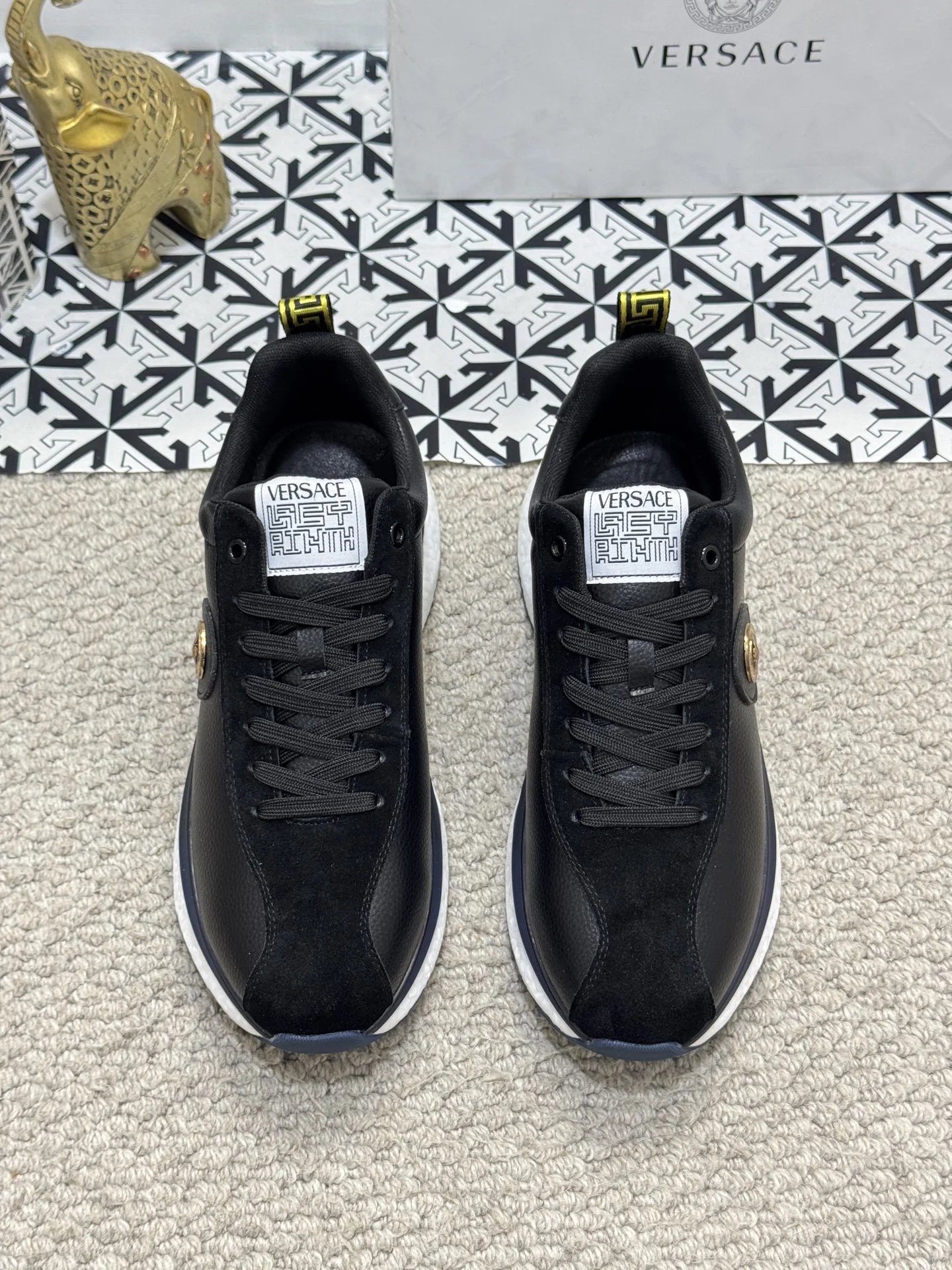 Luxury Leather Running Sneakers Black Onyx Finish - Gallery Image 2 - Detailed View