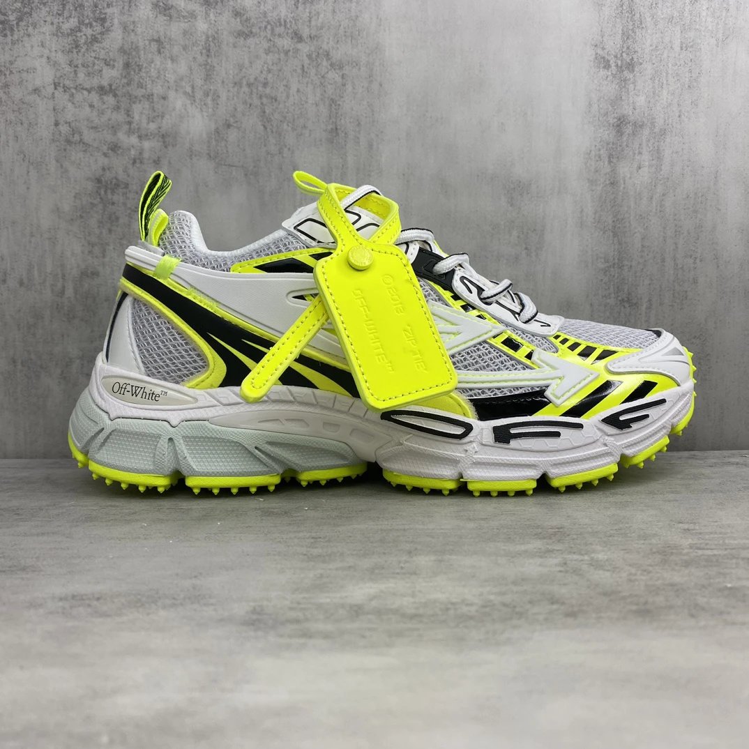 Mesh Leather Running Sneakers with EVA Sole Neon Yellow - Gallery Image 6 - Detailed View