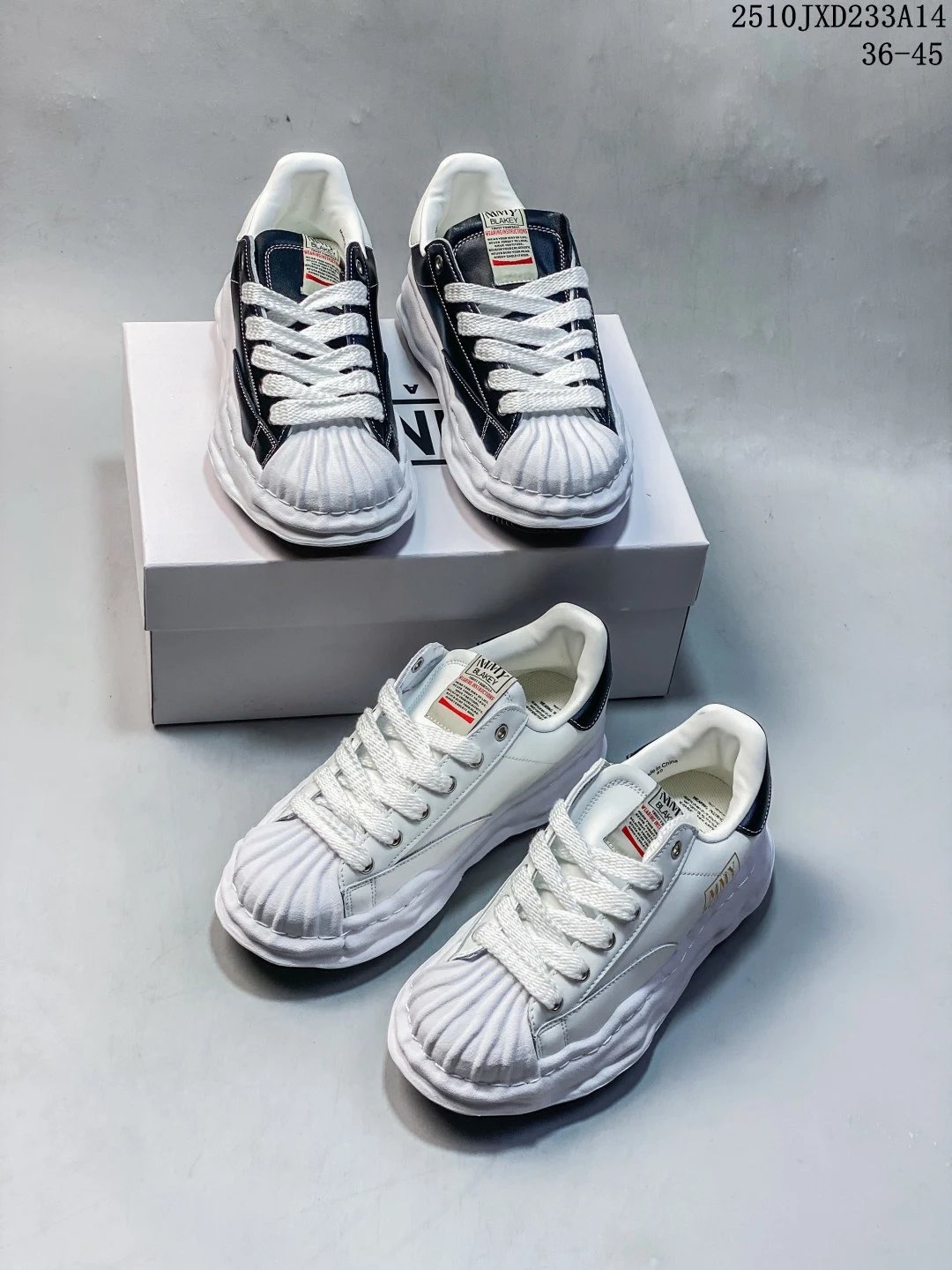 Maison MIHARA YASUHIRO MMY Original Sole Leather Sneakers White Black - Gallery Image 3 - Detailed View