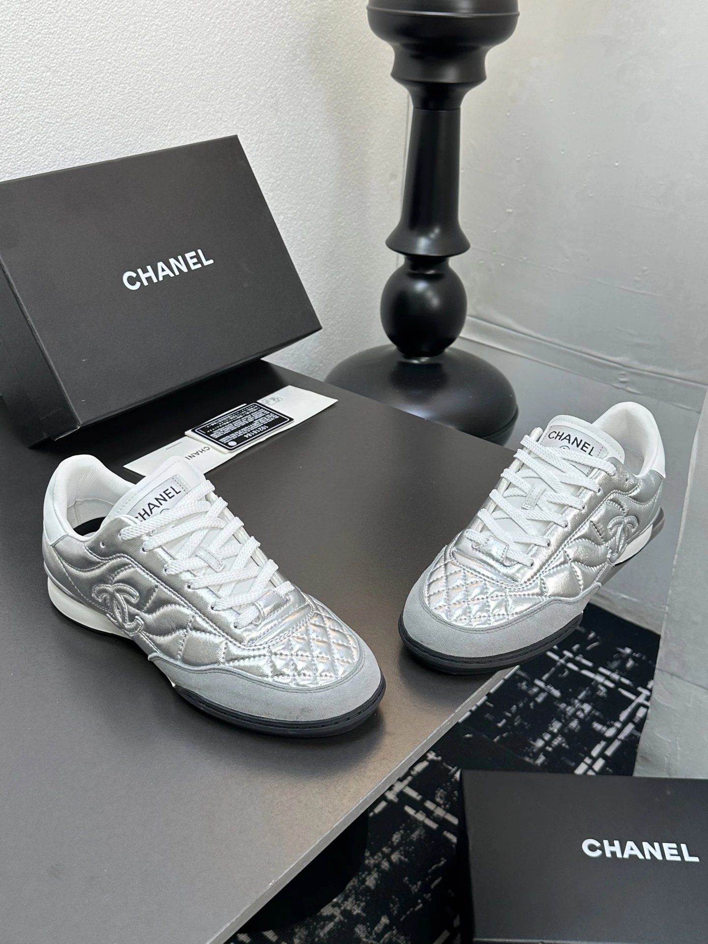 Chanel Quilted Sneakers Silver - Gallery Image 6 - Detailed View
