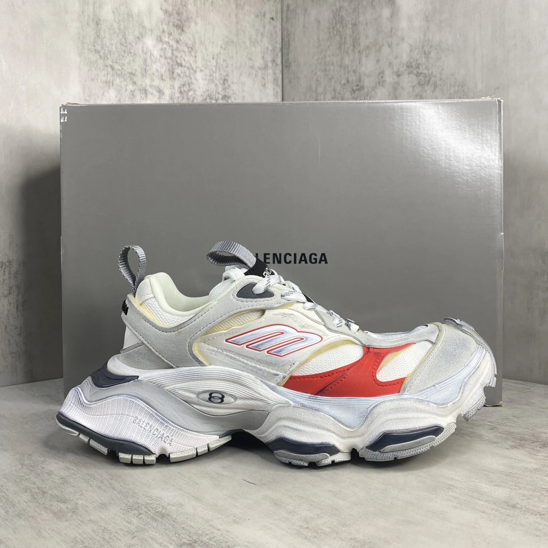 Chunky Retro Mesh Cargo Sneakers Vintage White Silver Red - Gallery Image 1 - Detailed View