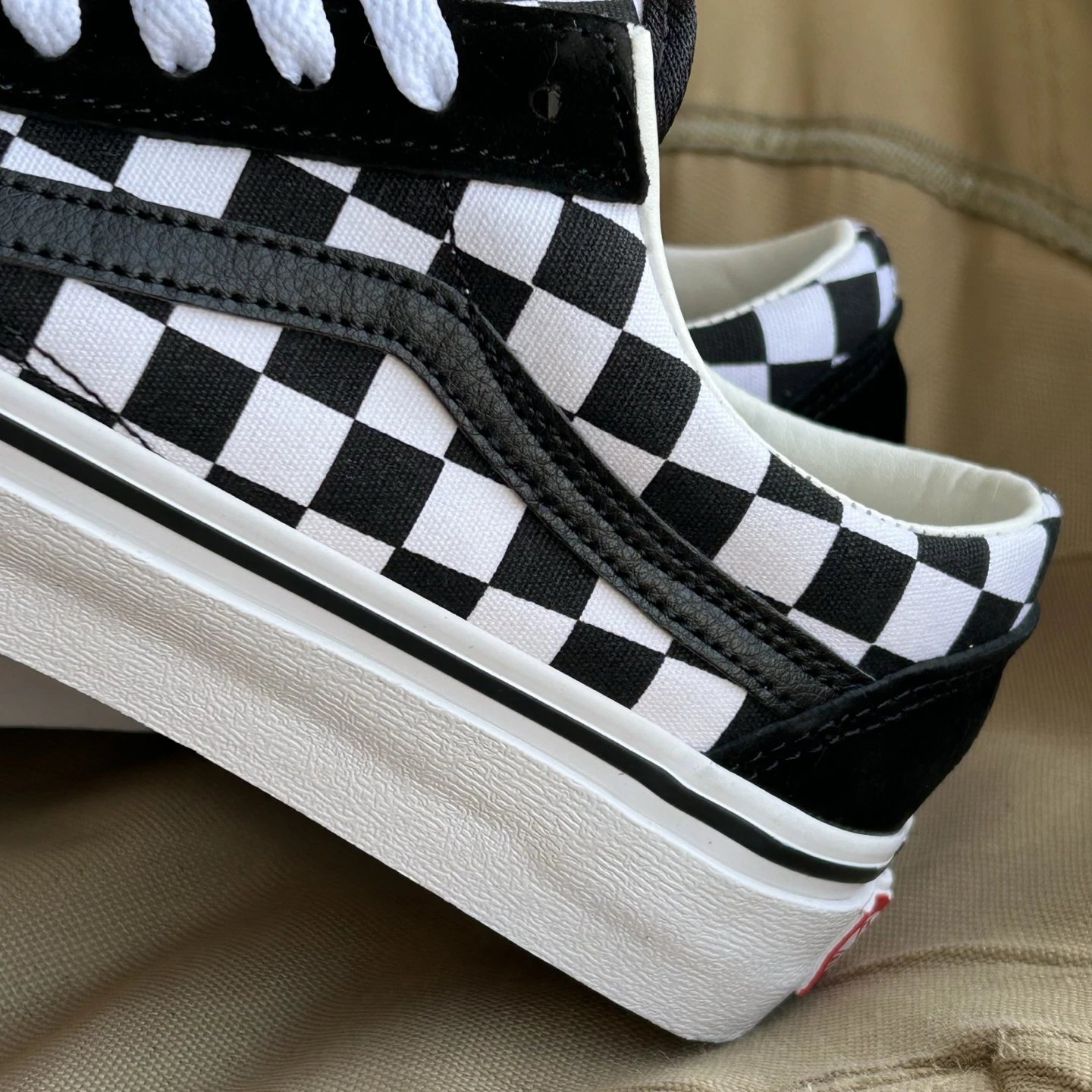 Old Skool Low Top Skate Shoes Ebony Ivory Checkered - Gallery Image 5 - Detailed View