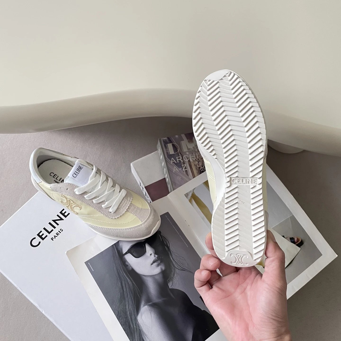 Vintage Suede Leather Racer Sneakers Cream Ivory - Gallery Image 9 - Detailed View