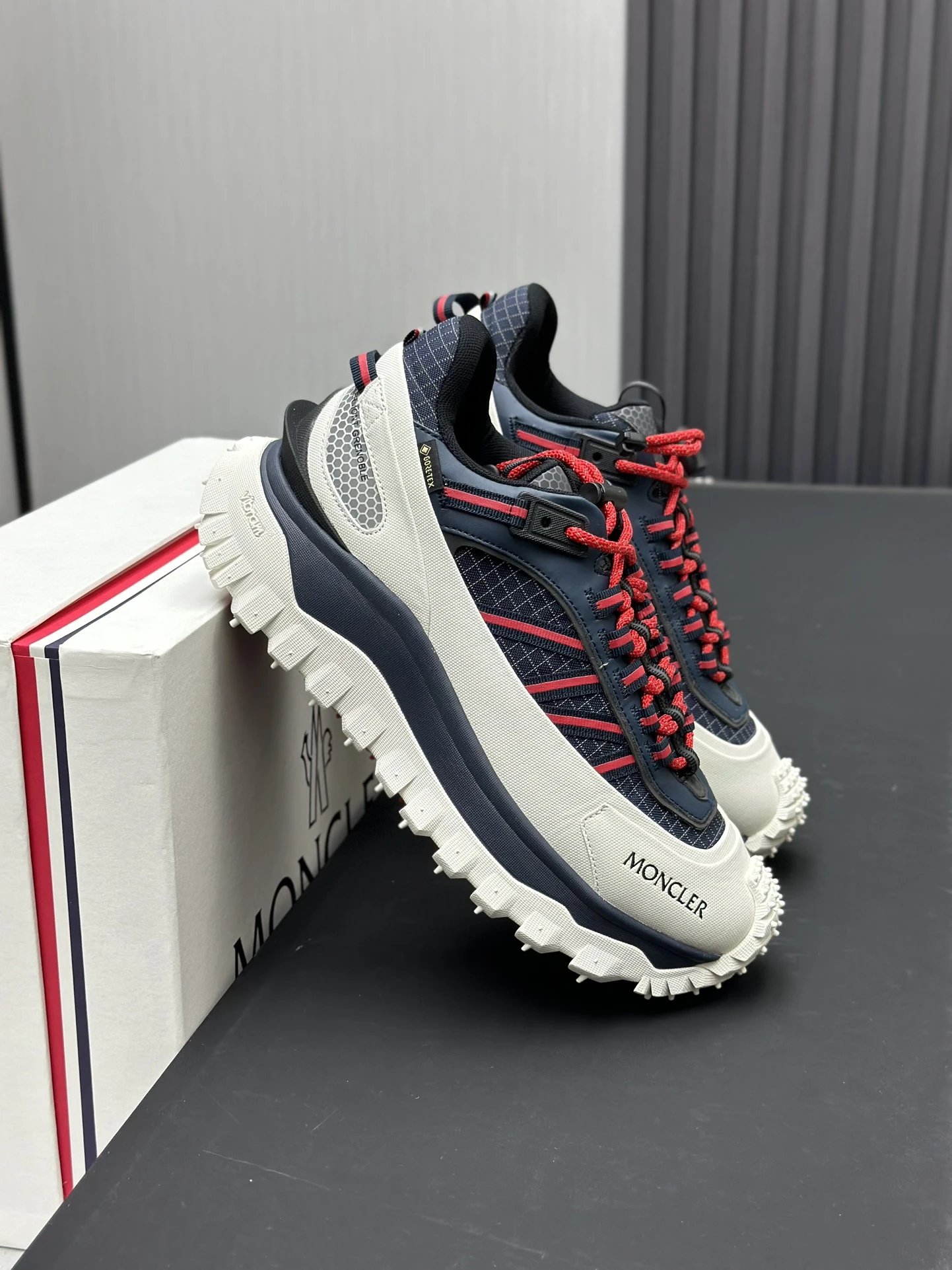 Moncler Trailgrip GTX Black Sneakers Red Stripes - Gallery Image 5 - Detailed View