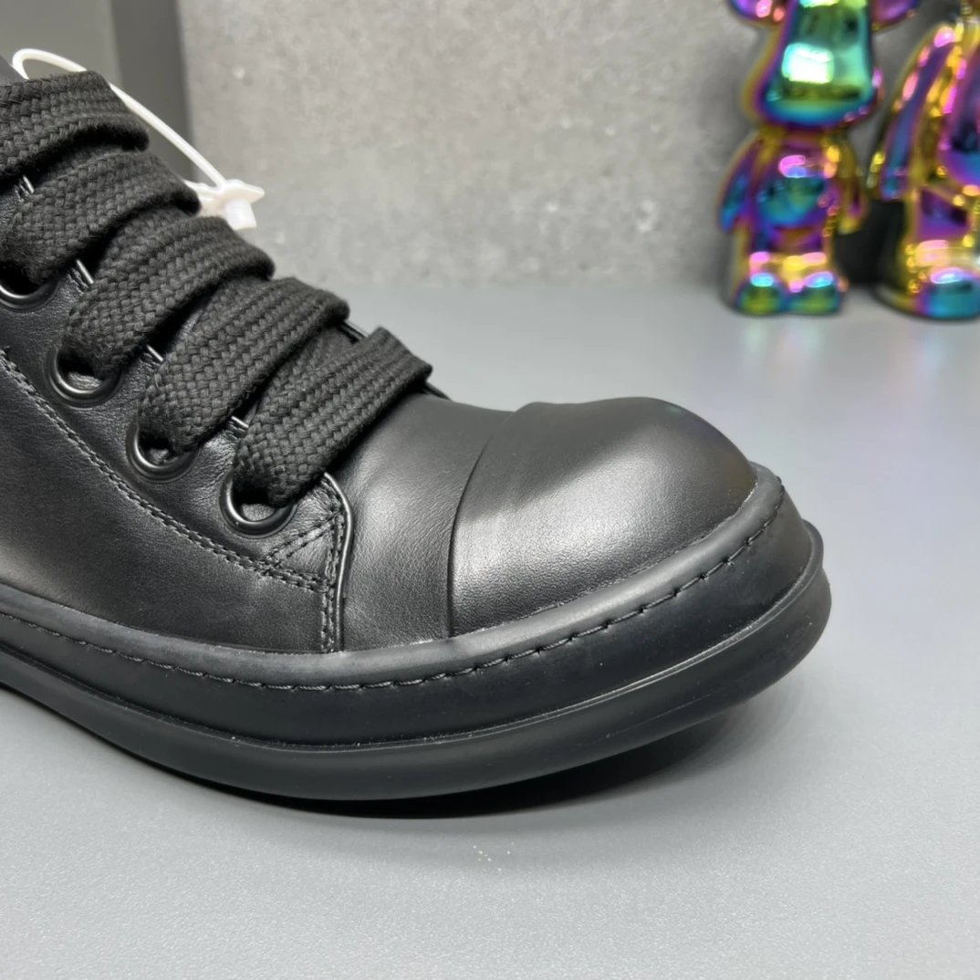 Rick Owens Leather Sneakers Black - Gallery Image 4 - Detailed View