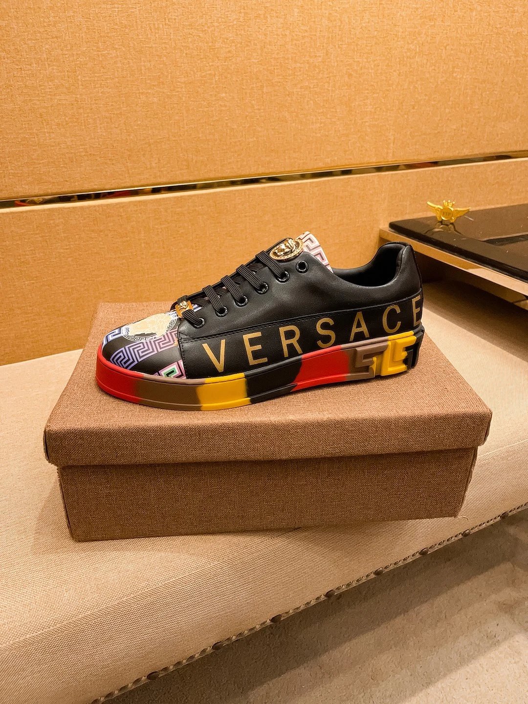 Luxury Leather Sneakers Multi-Color Trim - Gallery Image 6 - Detailed View