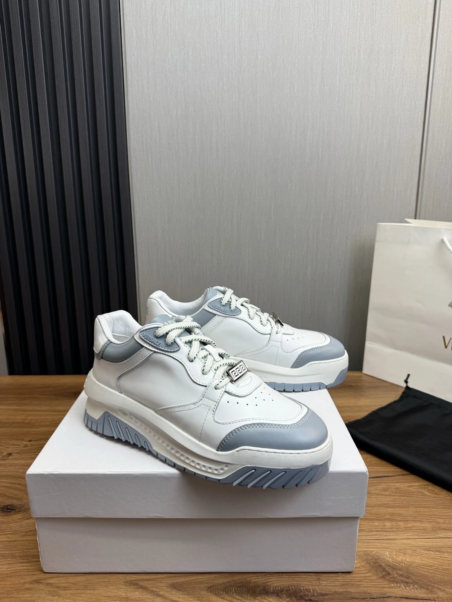 Luxury Leather Sneakers Dove Grey - Gallery Image 3 - Detailed View