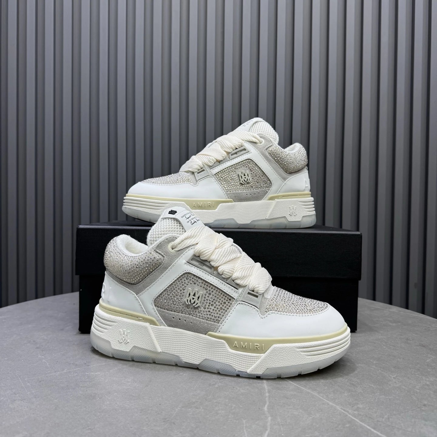 Unisex Leather Low Top Sneakers Retro Chunky Style in Ivory - Gallery Image 7 - Detailed View