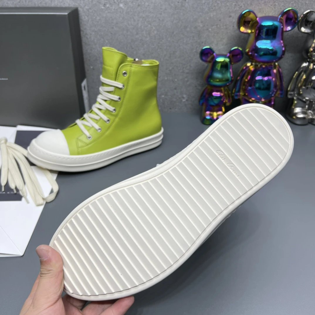 Rick Owens Leather High-Top Sneakers Green - Gallery Image 9 - Detailed View