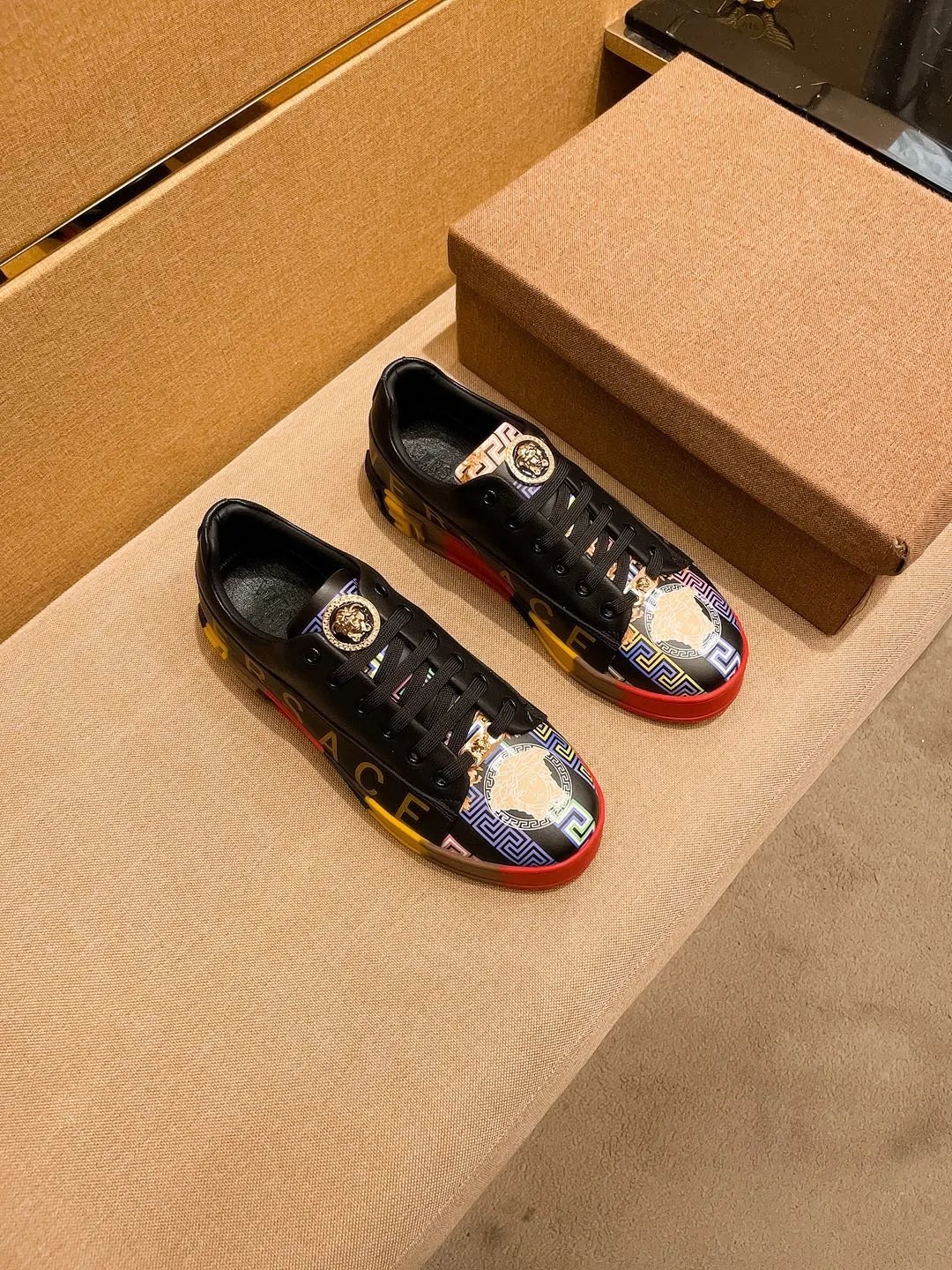 Luxury Leather Sneakers Multi-Color Trim - Gallery Image 5 - Detailed View