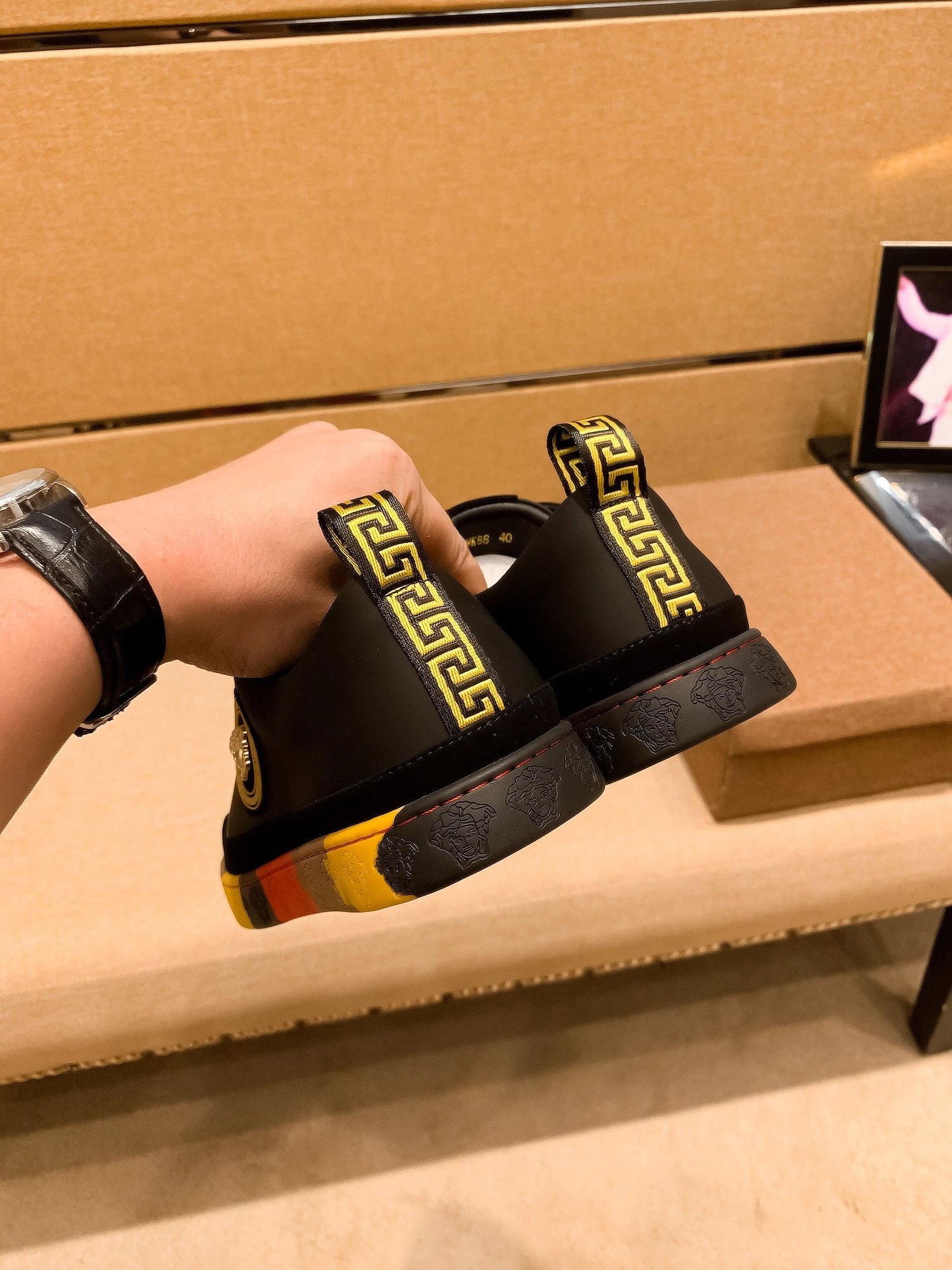 Luxury Leather Sneakers Colorblock Trim Ebony - Gallery Image 9 - Detailed View