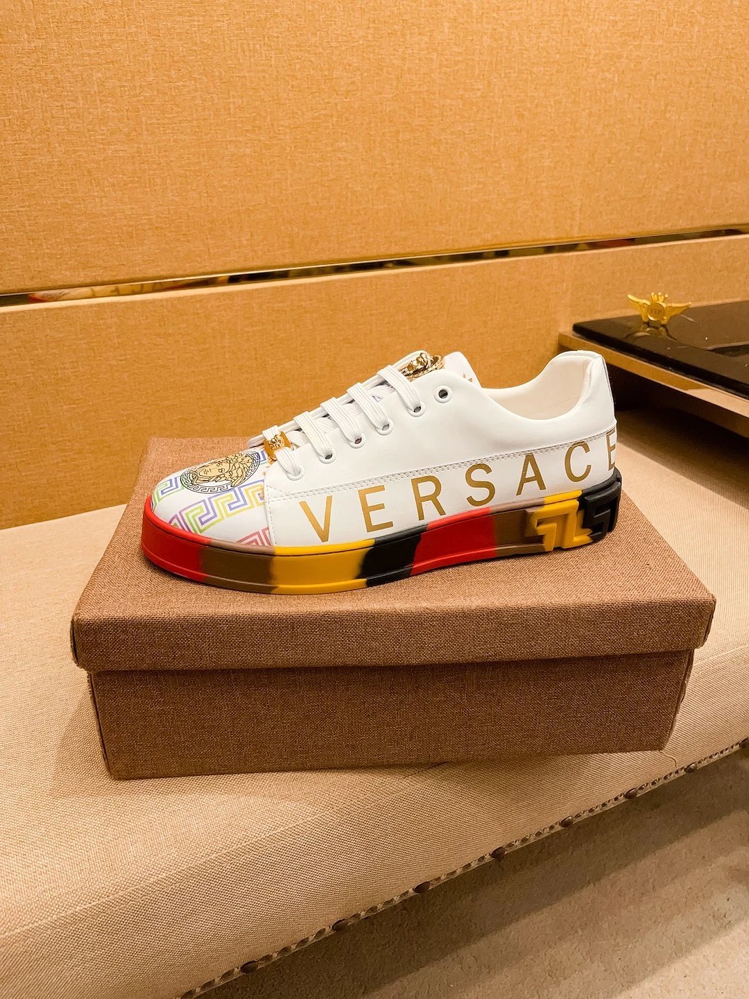 Luxury Leather Sneakers Multicolor Trim - Gallery Image 6 - Detailed View