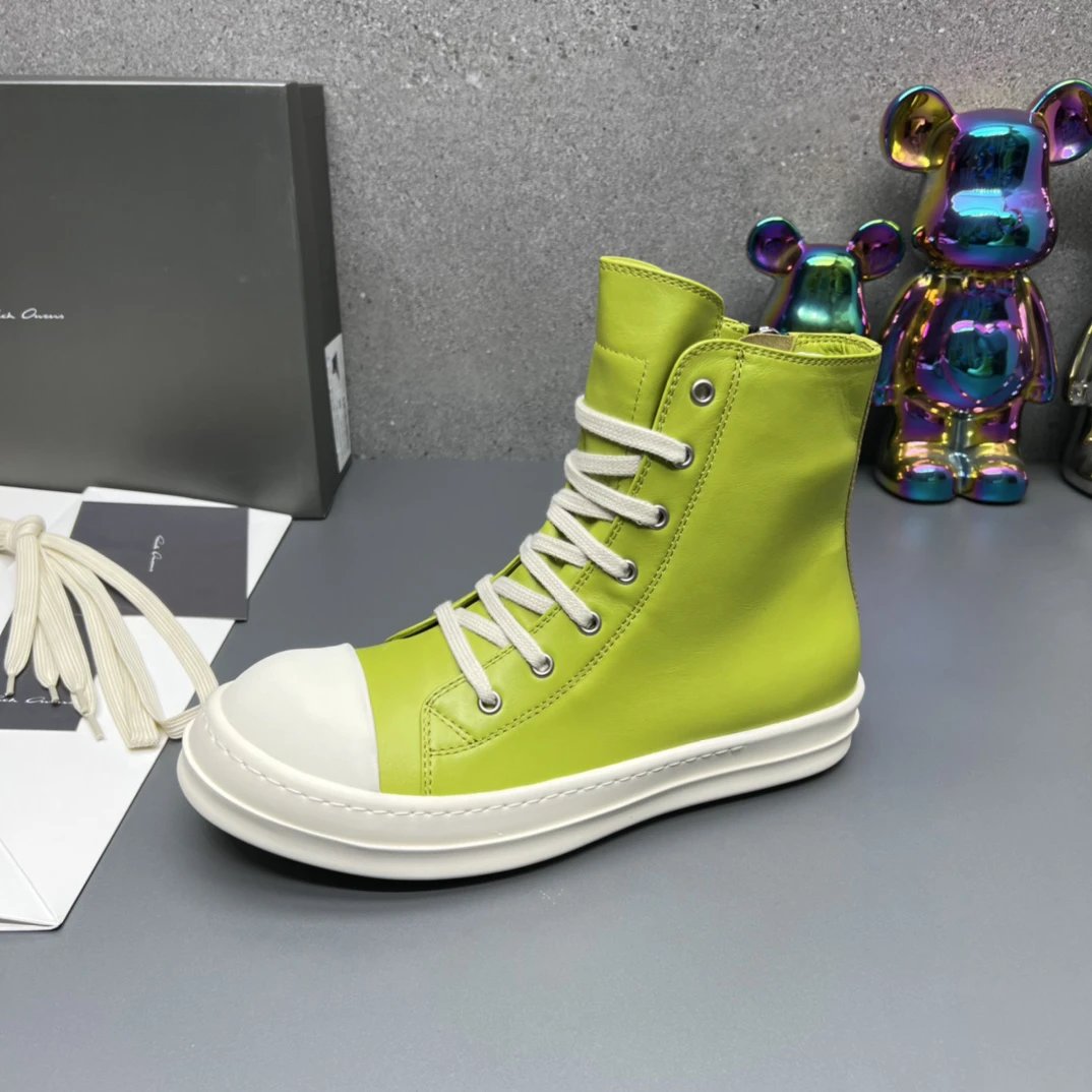 Rick Owens Leather High-Top Sneakers Green - Gallery Image 6 - Detailed View