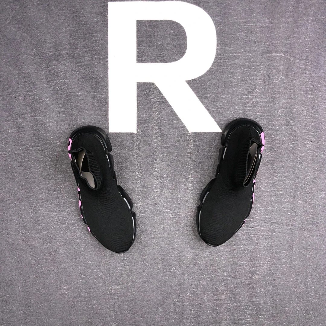 Unisex Knit Sock Sneakers Speed TPU Sole Ebony Black with Rose Pink - Gallery Image 4 - Detailed View